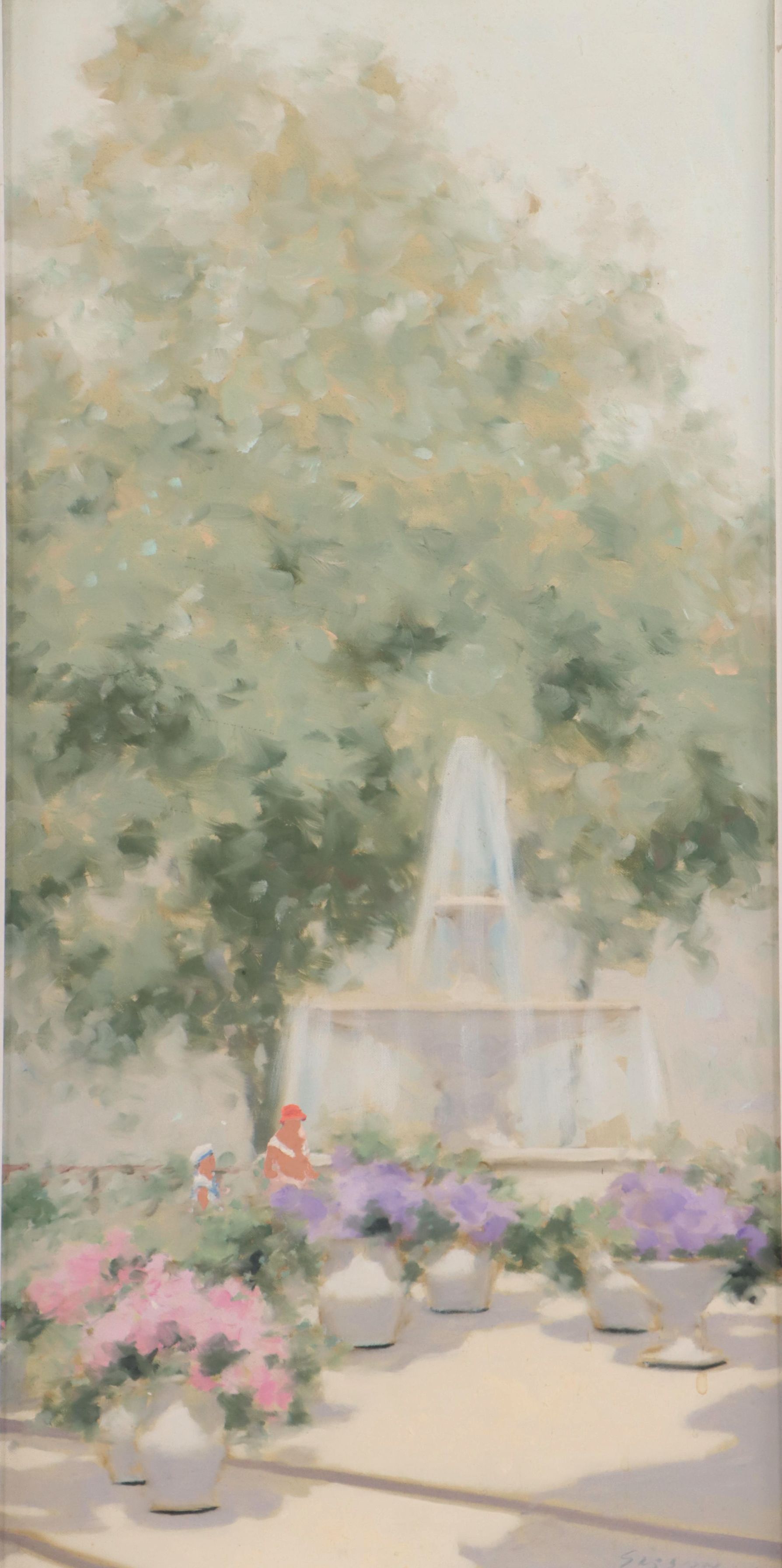 Oil Painting of Figures In Garden Scene