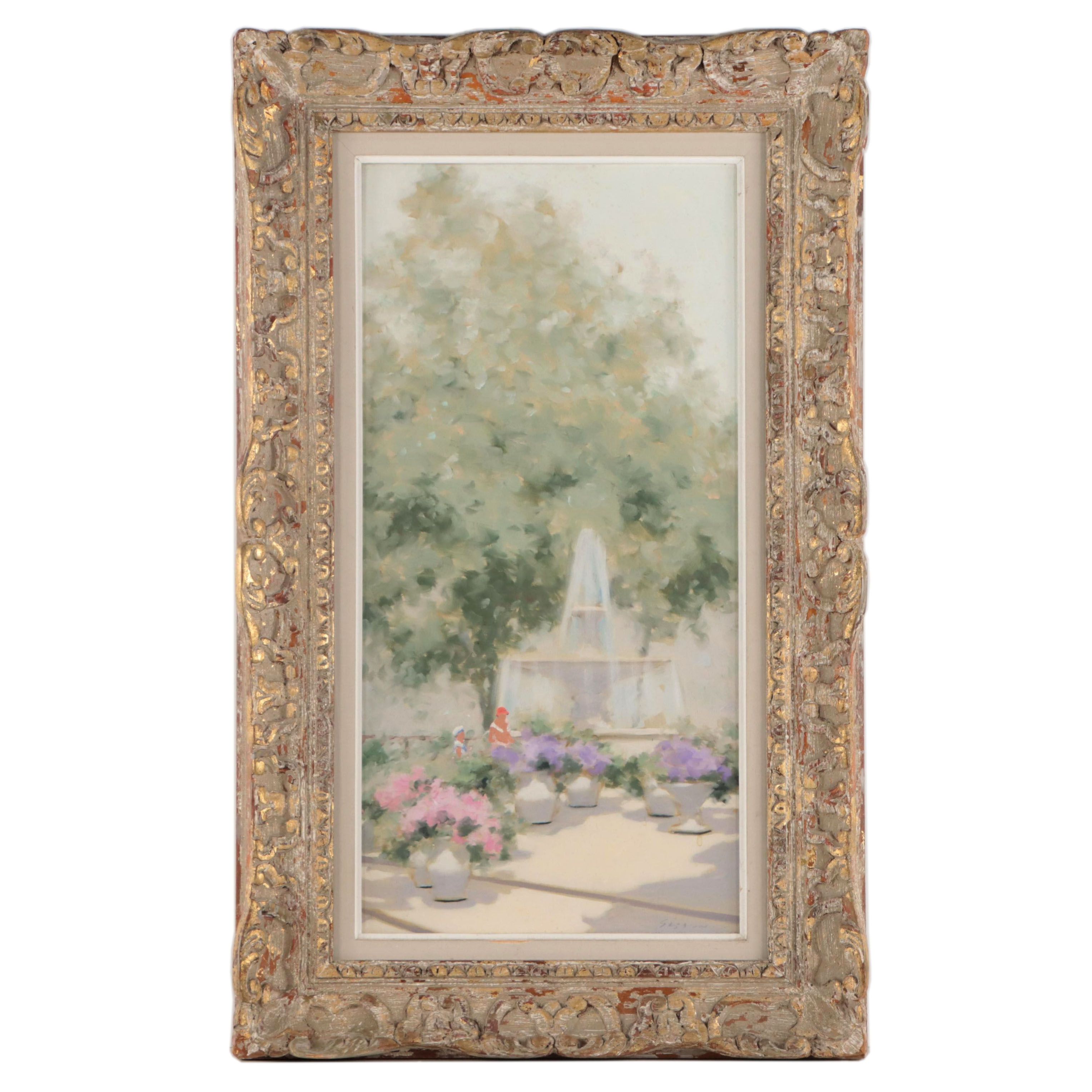 Oil Painting of Figures In Garden Scene