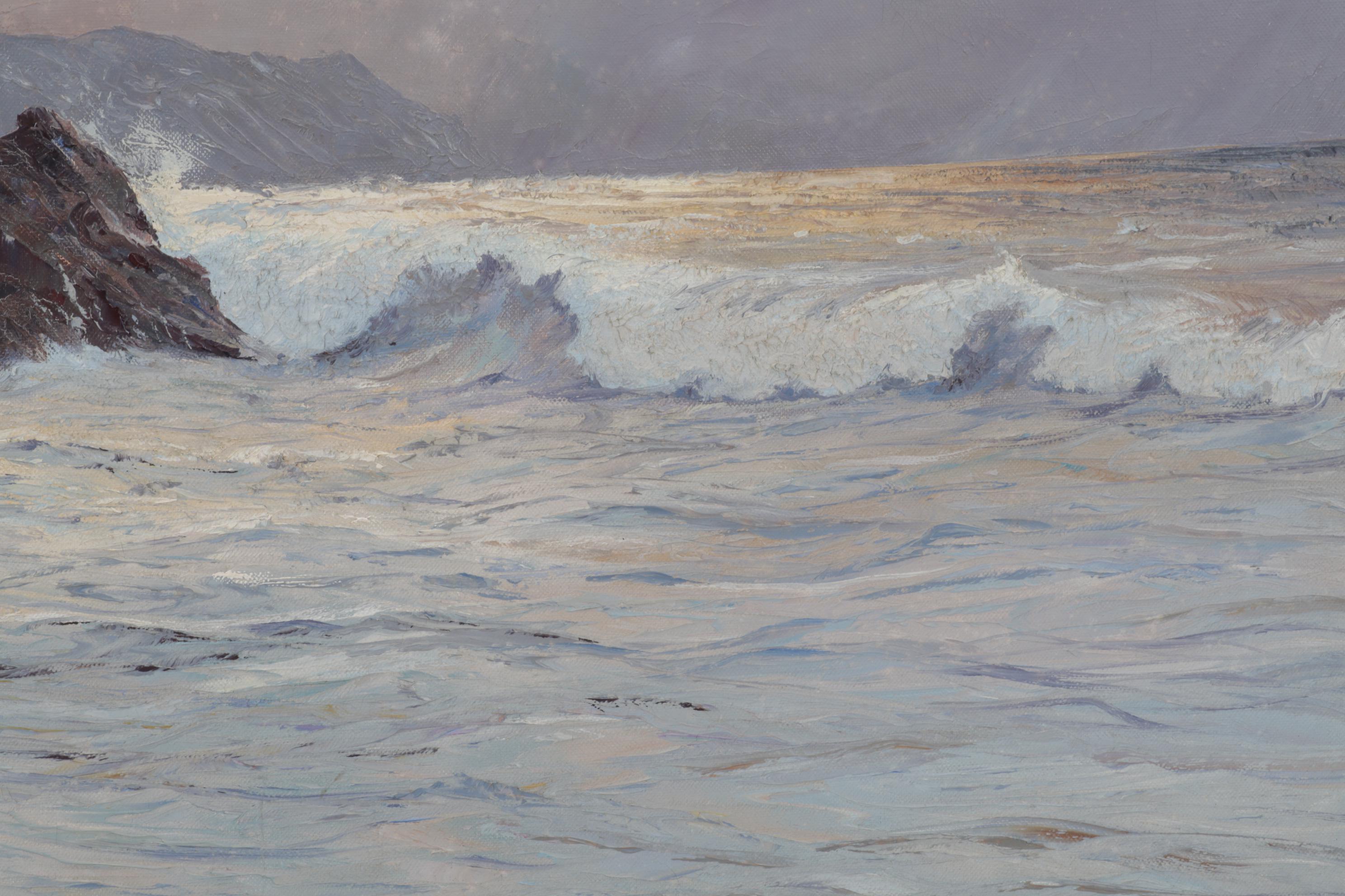 E. Schümann Gathering Clouds on Rocky Coast Oil Painting, Late 20th Century