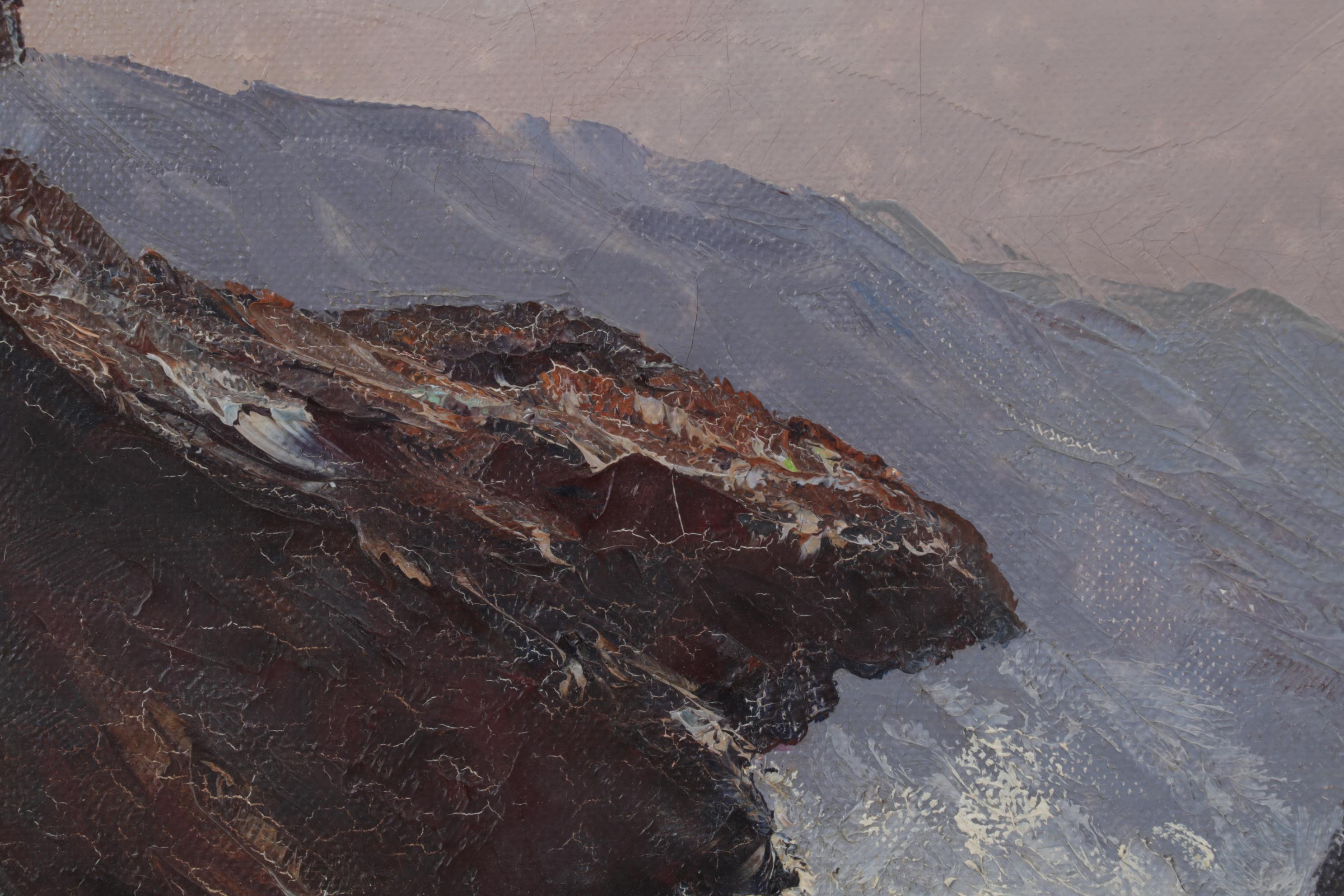 E. Schümann Gathering Clouds on Rocky Coast Oil Painting, Late 20th Century