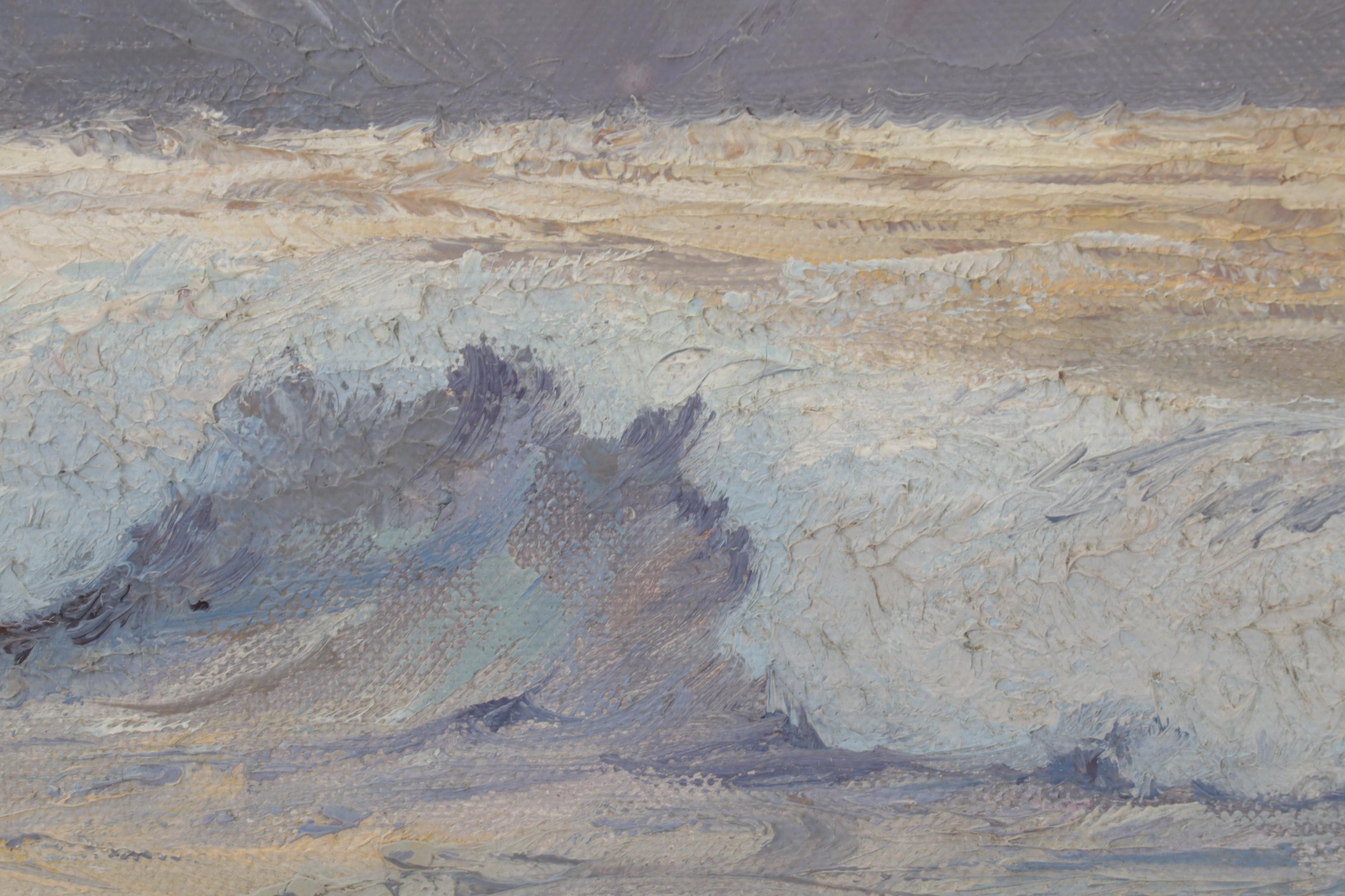 E. Schümann Gathering Clouds on Rocky Coast Oil Painting, Late 20th Century