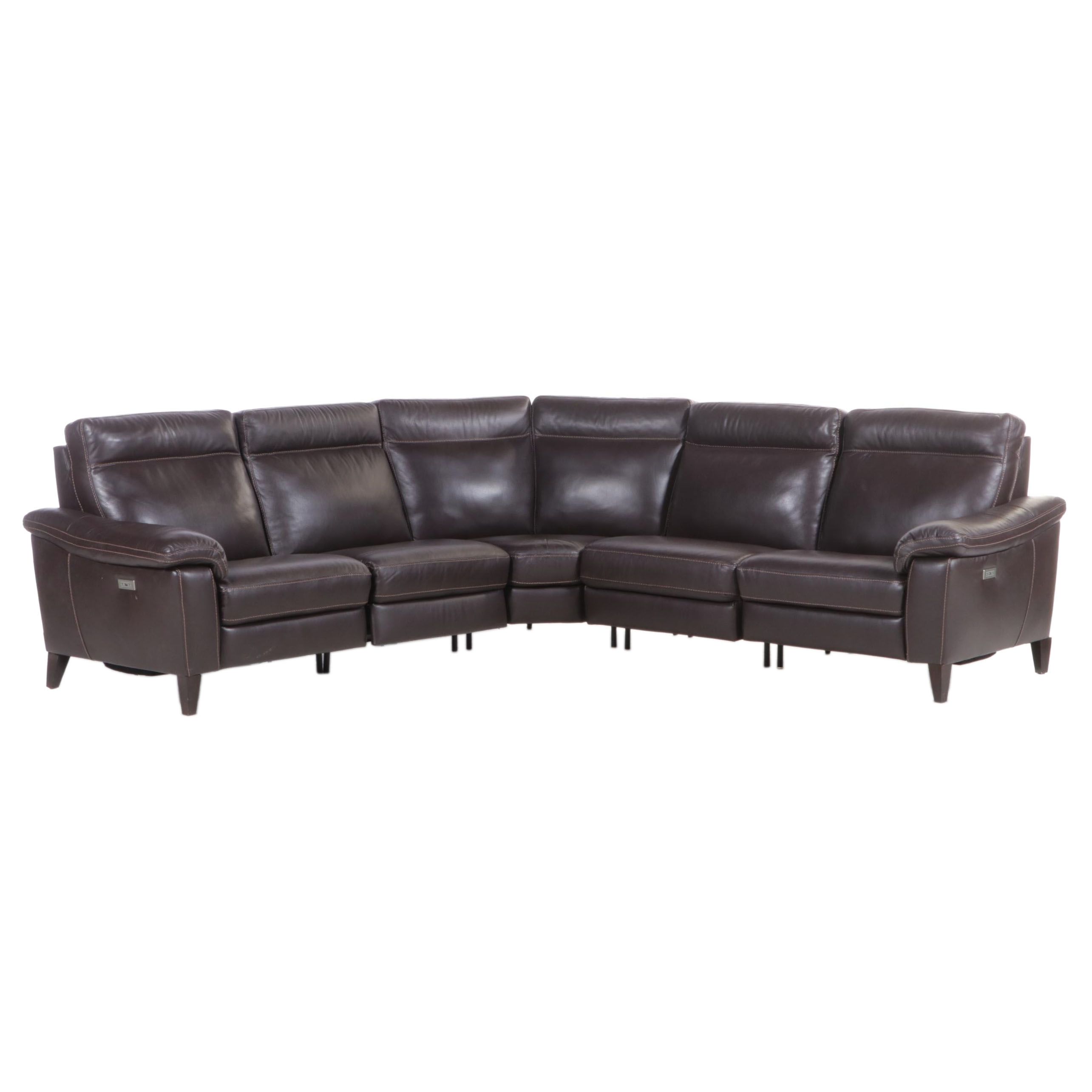 Natuzzi Contemporary Leather Five-Piece Power Reclining Sectional