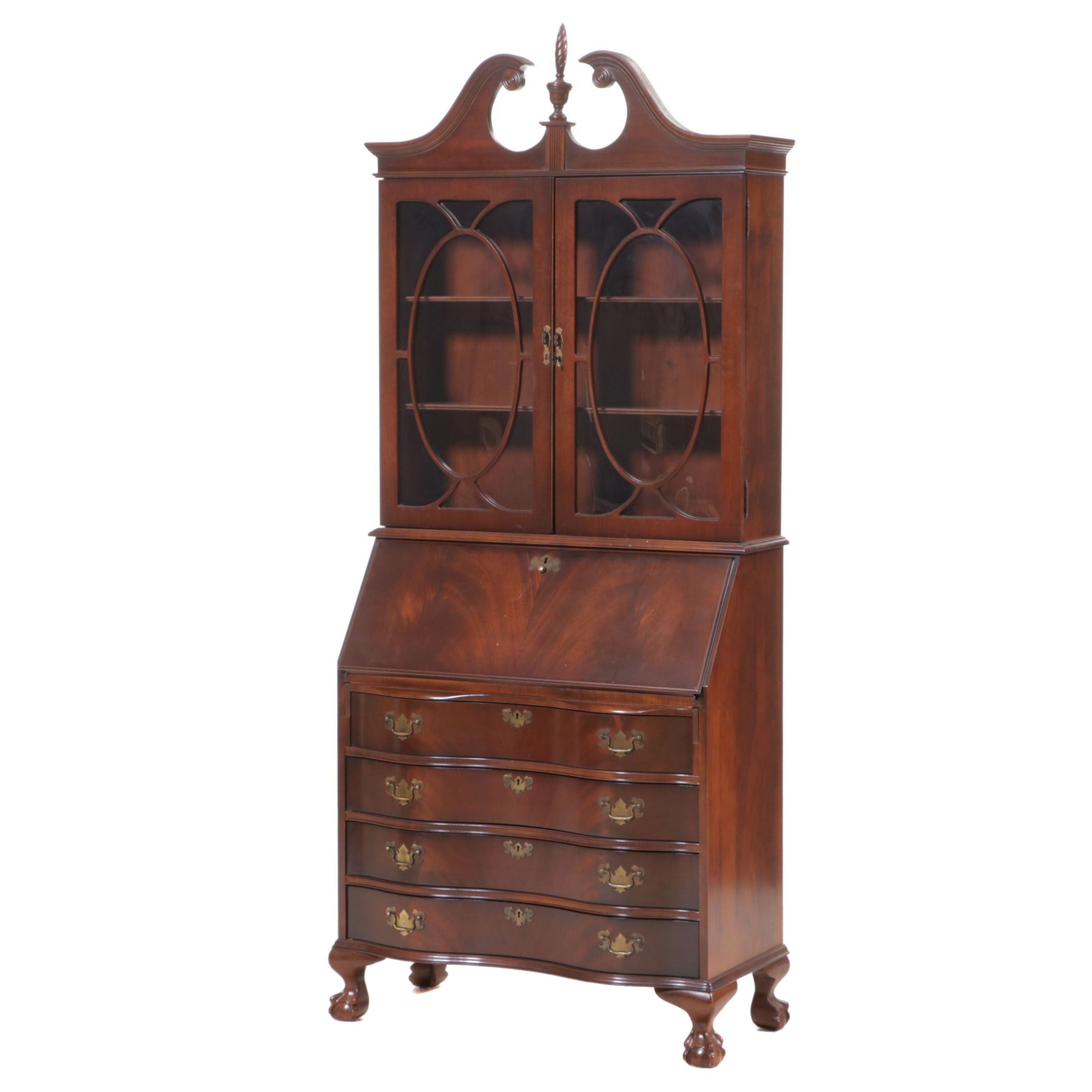 Jasper Cabinet Chippendale Style Mahogany Secretary Bookcase, Late 20th Century