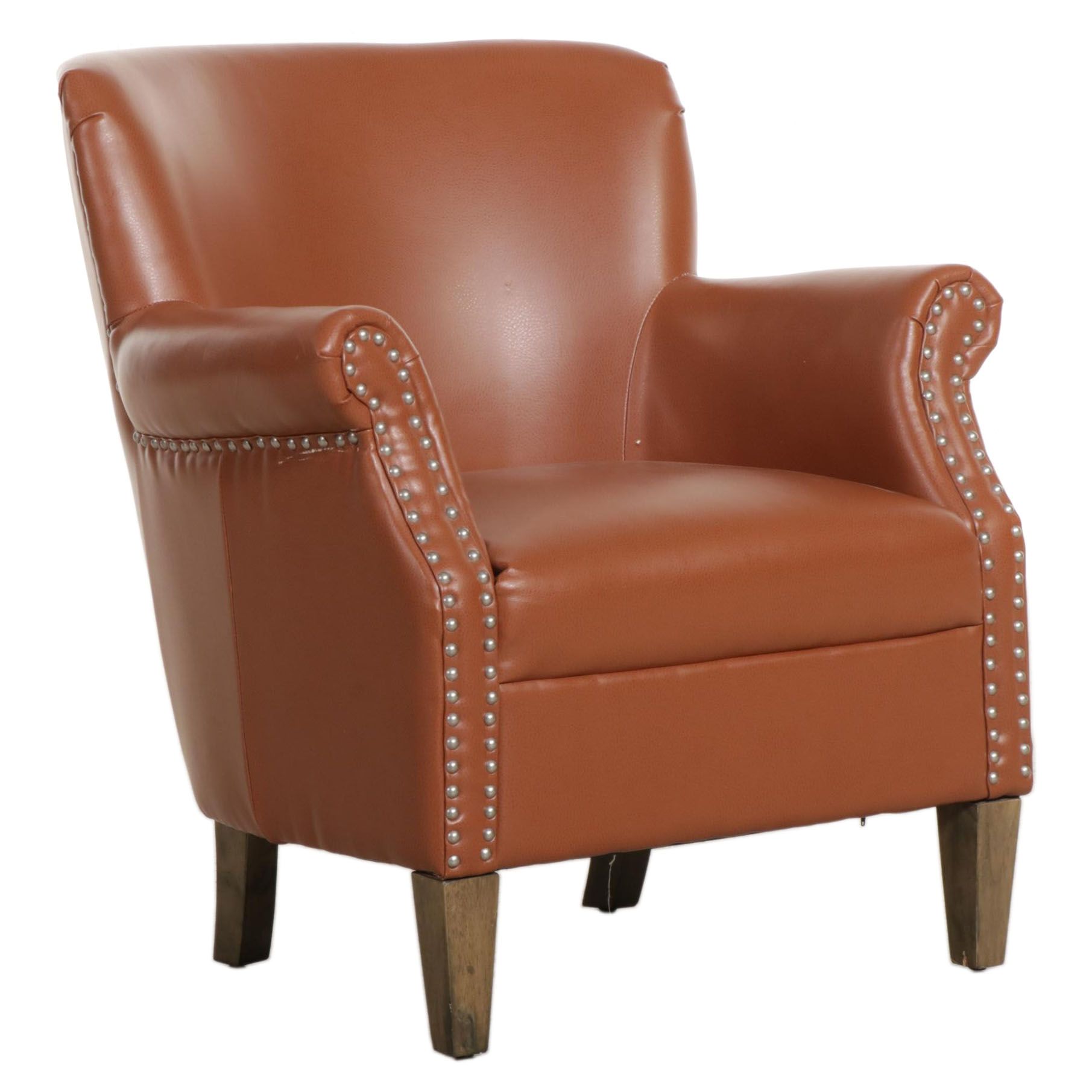 Faux Leather and Brass-Tacked Club Chair