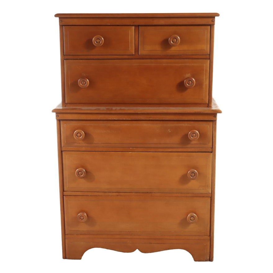 American Colonial Style Maple Six-Drawer Chest, Mid-20th Century