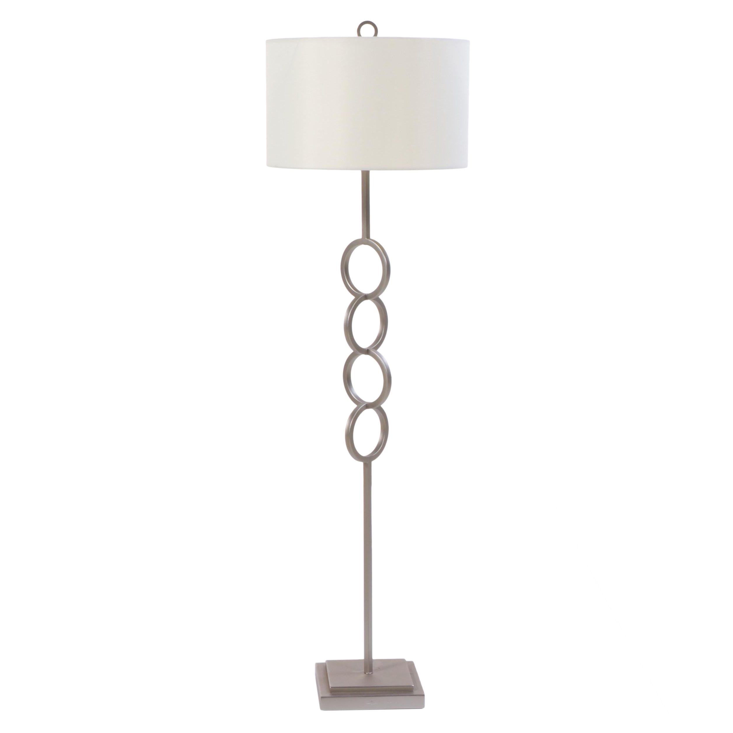 Crate & Barrel "Axiom" Brushed Nickel Floor Lamp With Drum Shade, Contemporary