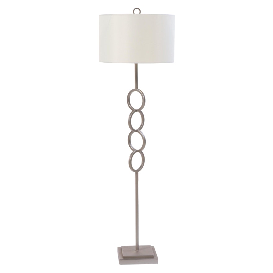 Crate & Barrel "Axiom" Brushed Nickel Floor Lamp With Drum Shade, Contemporary