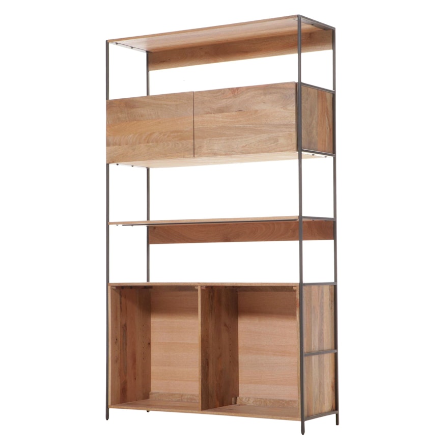 West Elm Industrial Mango Wood and Steel Open and Closed Bookcase