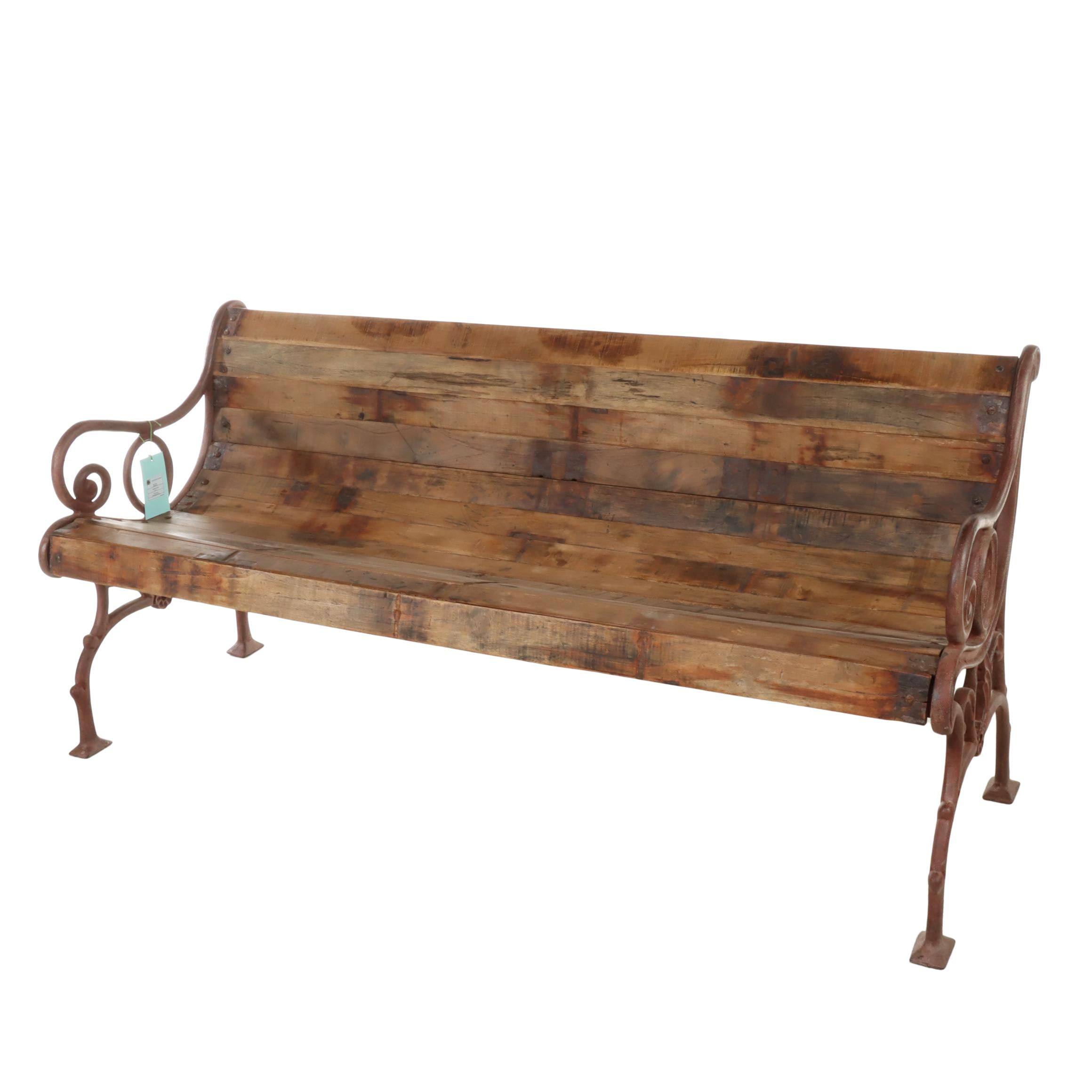 Iron and Wood Slat Park Bench