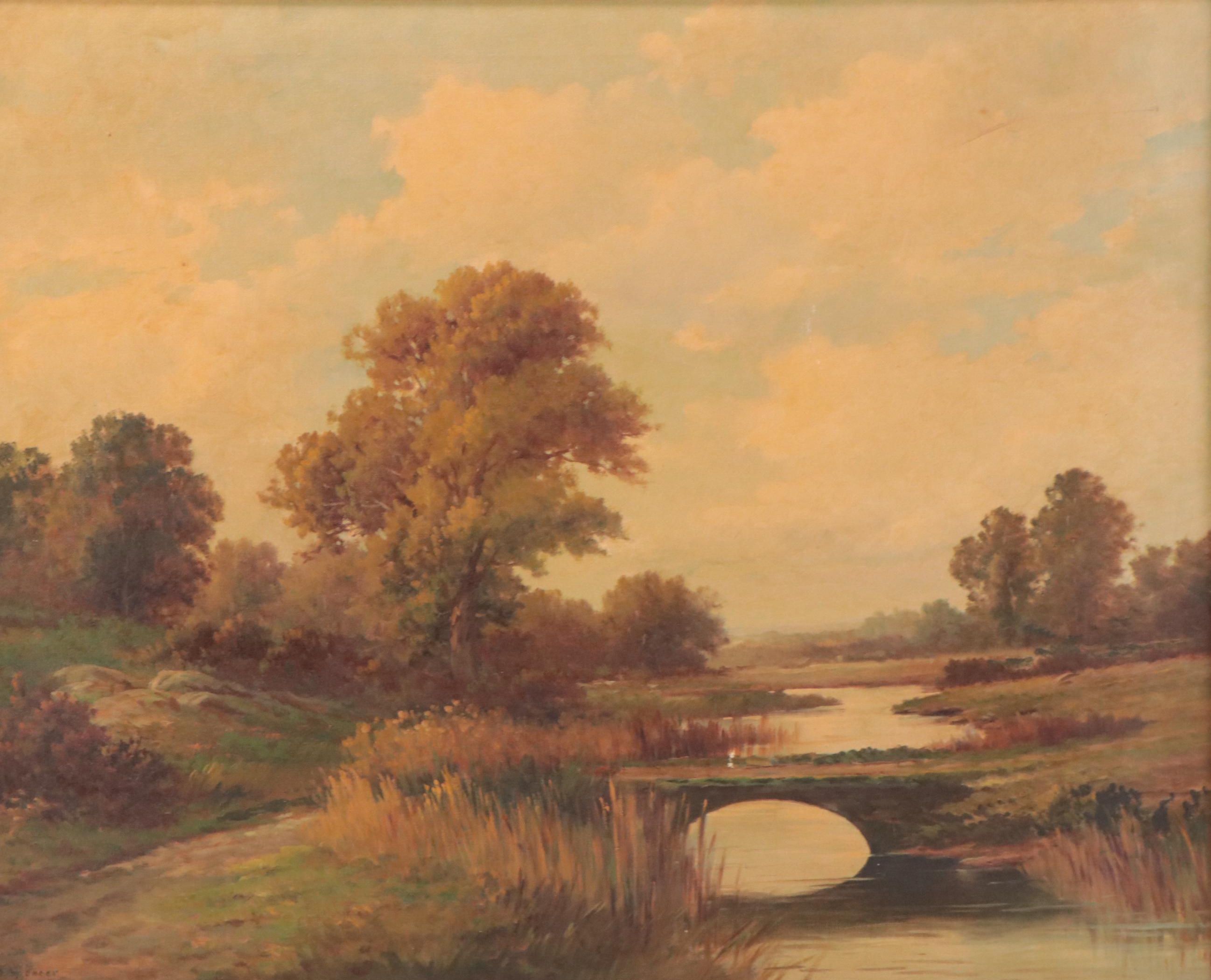 A. Spencer Country Landscape Oil Painting "The Old Bridge"