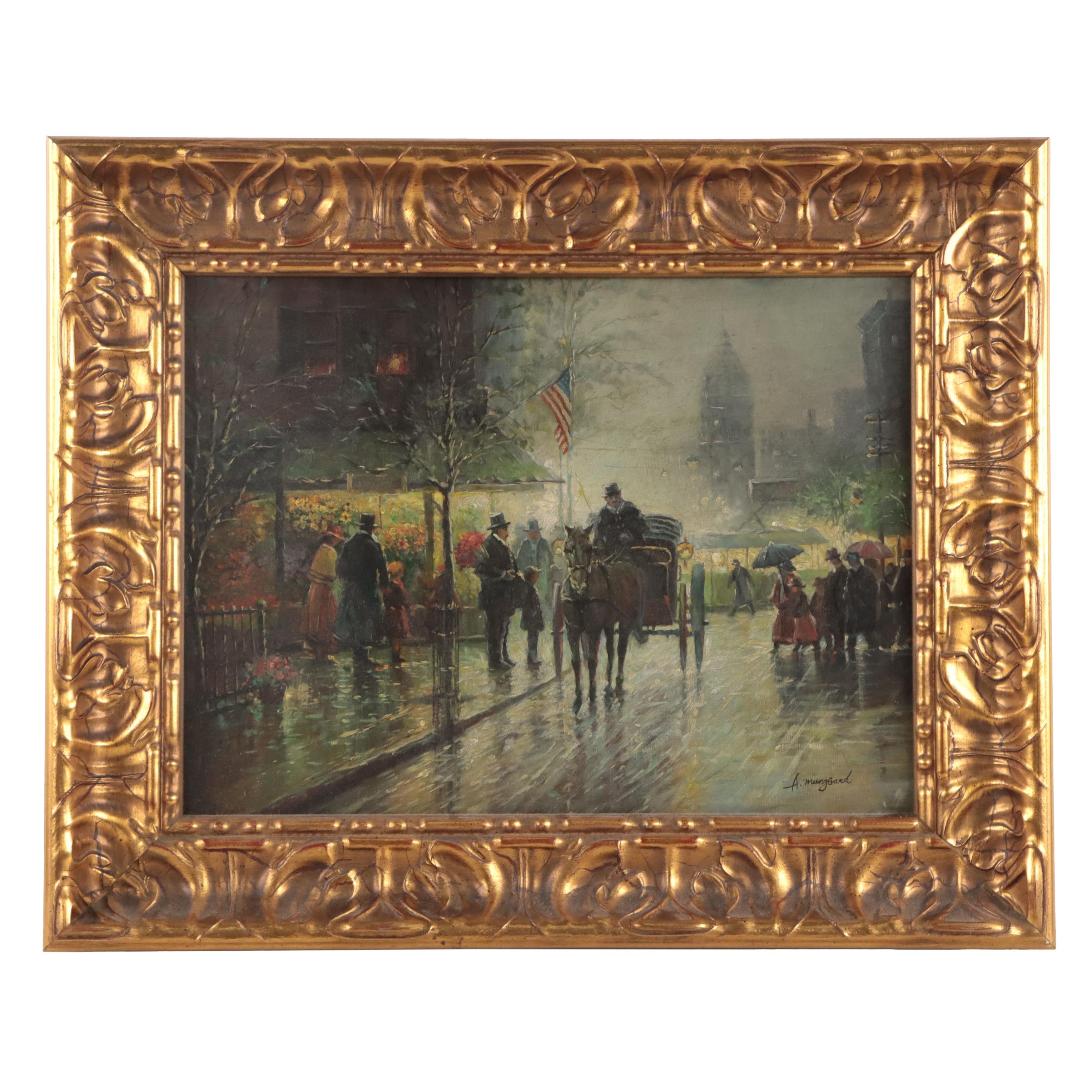 Albert Munghard Oil Painting of New York City Street Scene