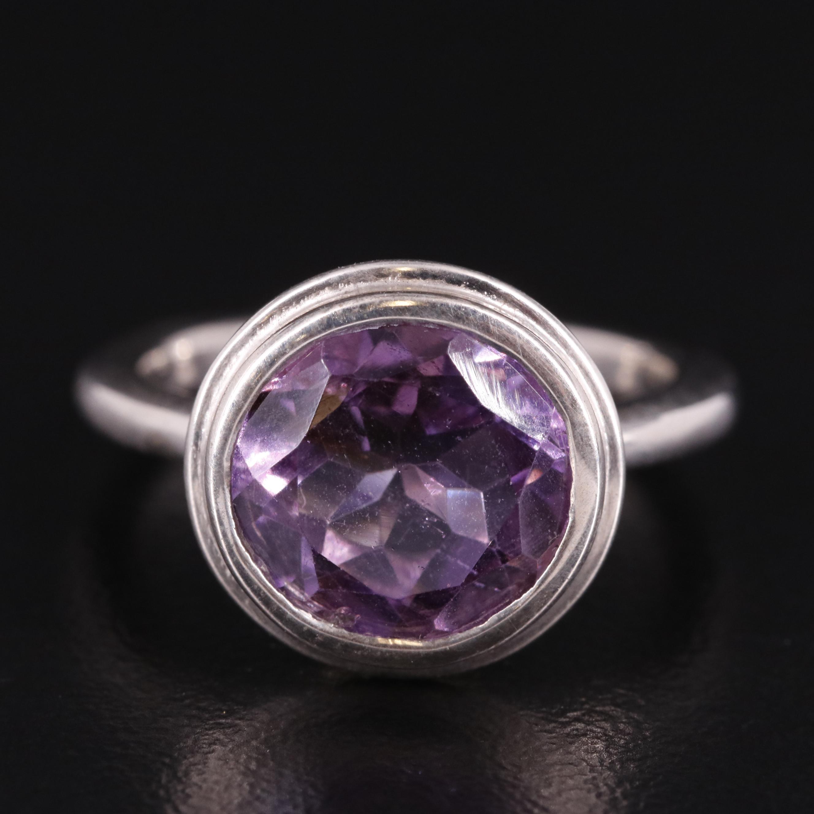 Sterling Bezel Set Amethyst Ring
