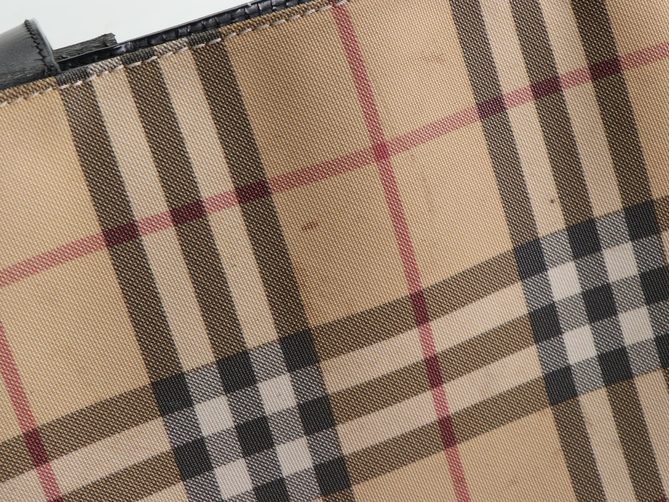 Burberry Tote Bag in Nova Check Canvas and Black Leather Trim