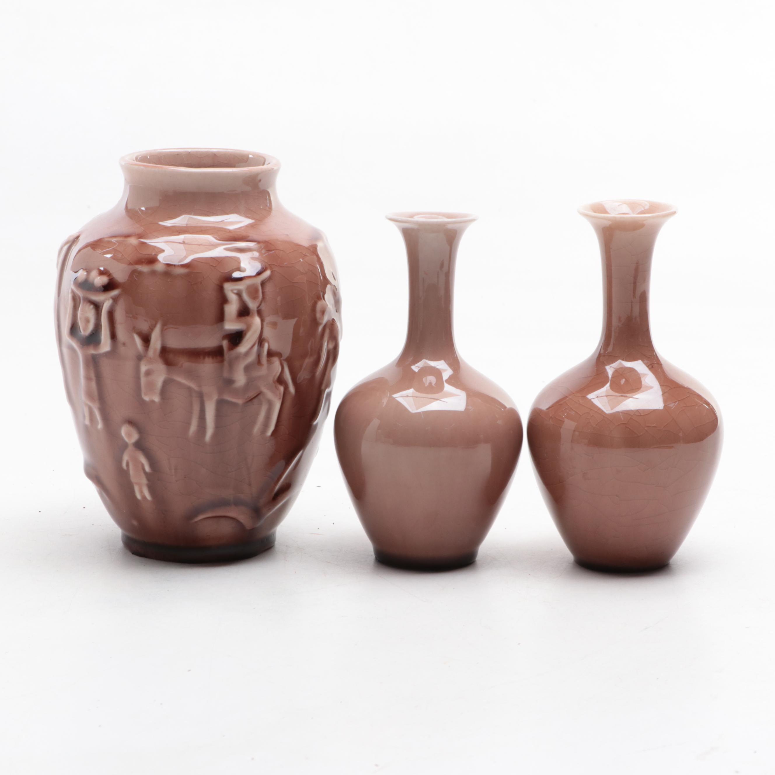 Rookwood Pottery High Gloss Ceramic Vases, Mid-20th Century