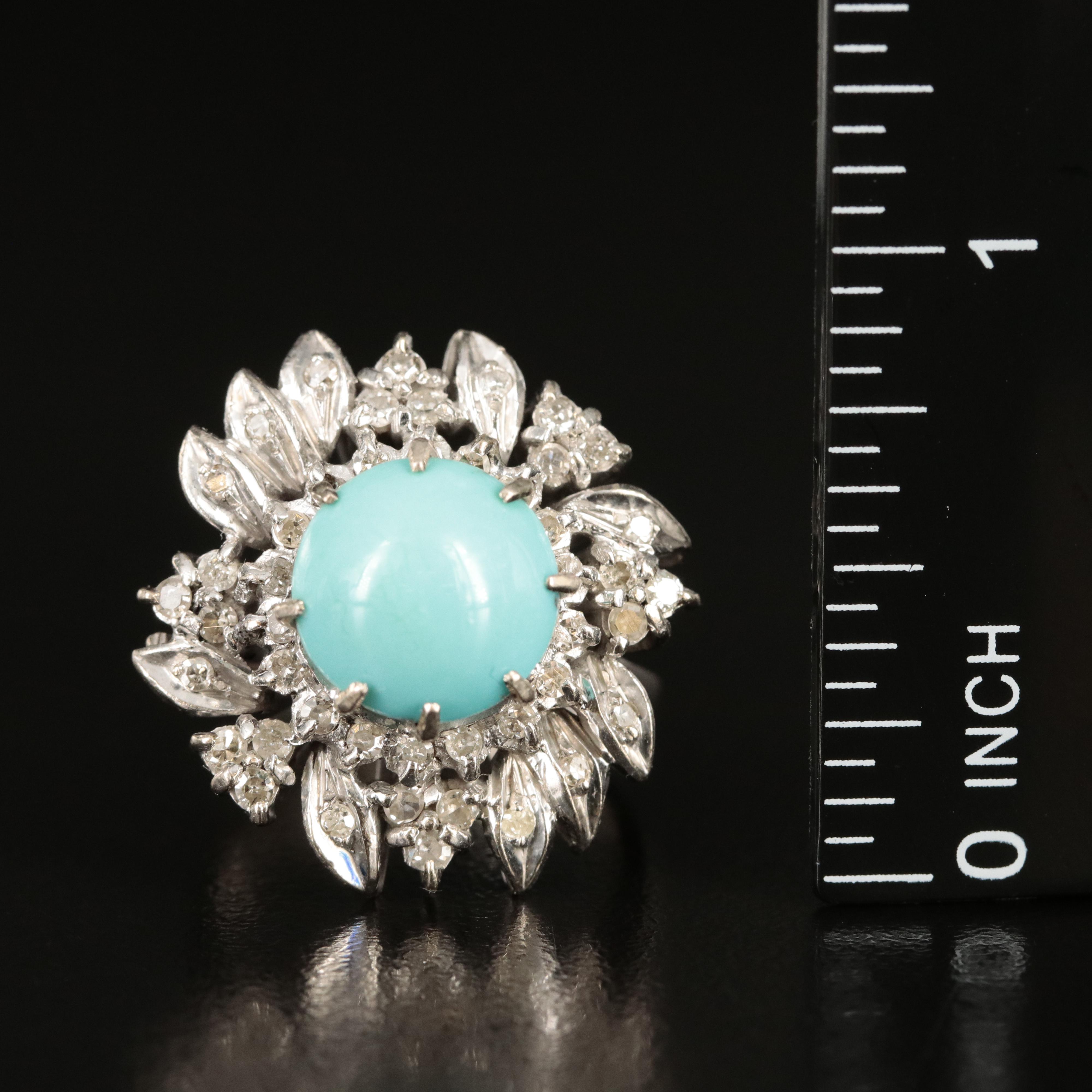 Vintage 10K Turquoise and Diamond Ring