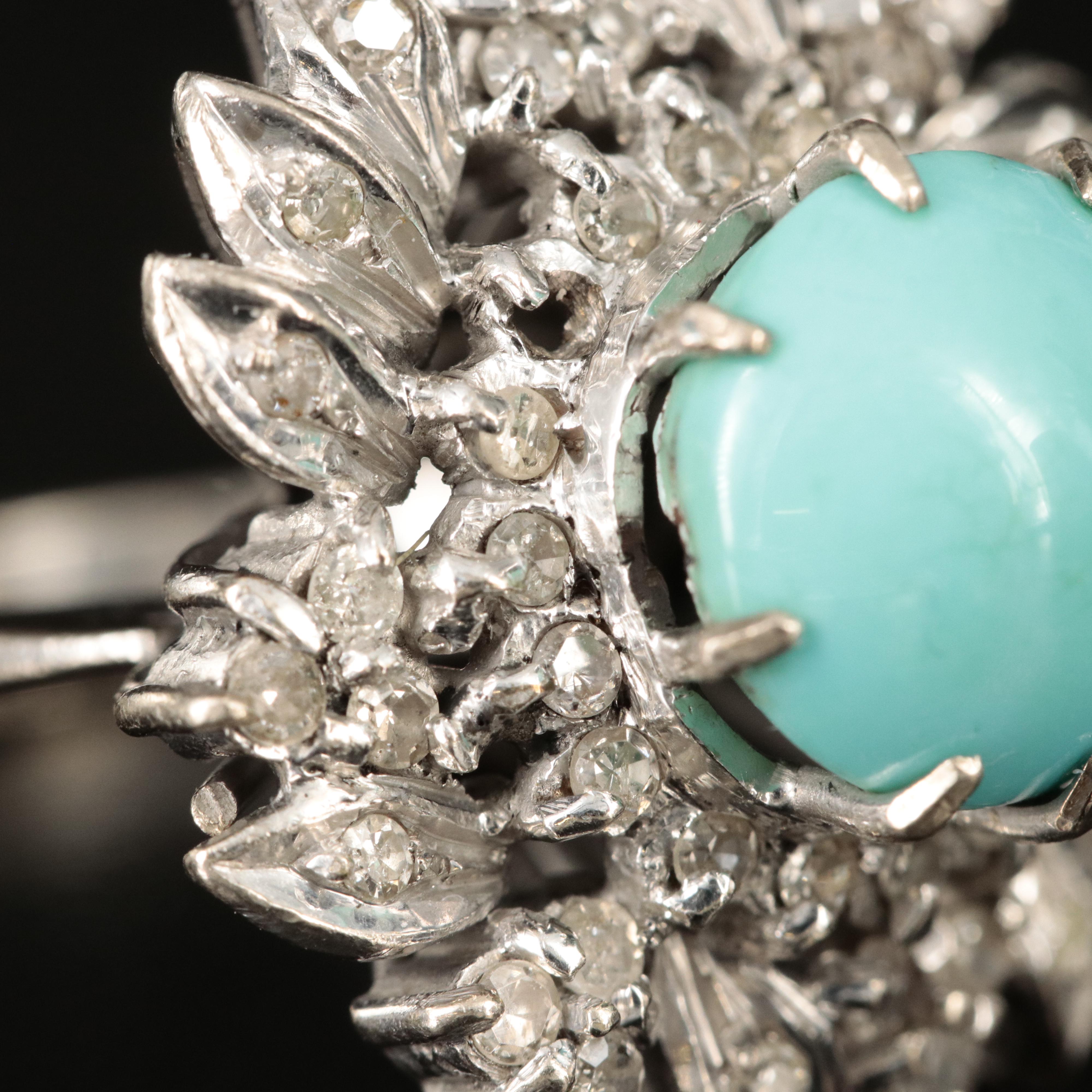Vintage 10K Turquoise and Diamond Ring