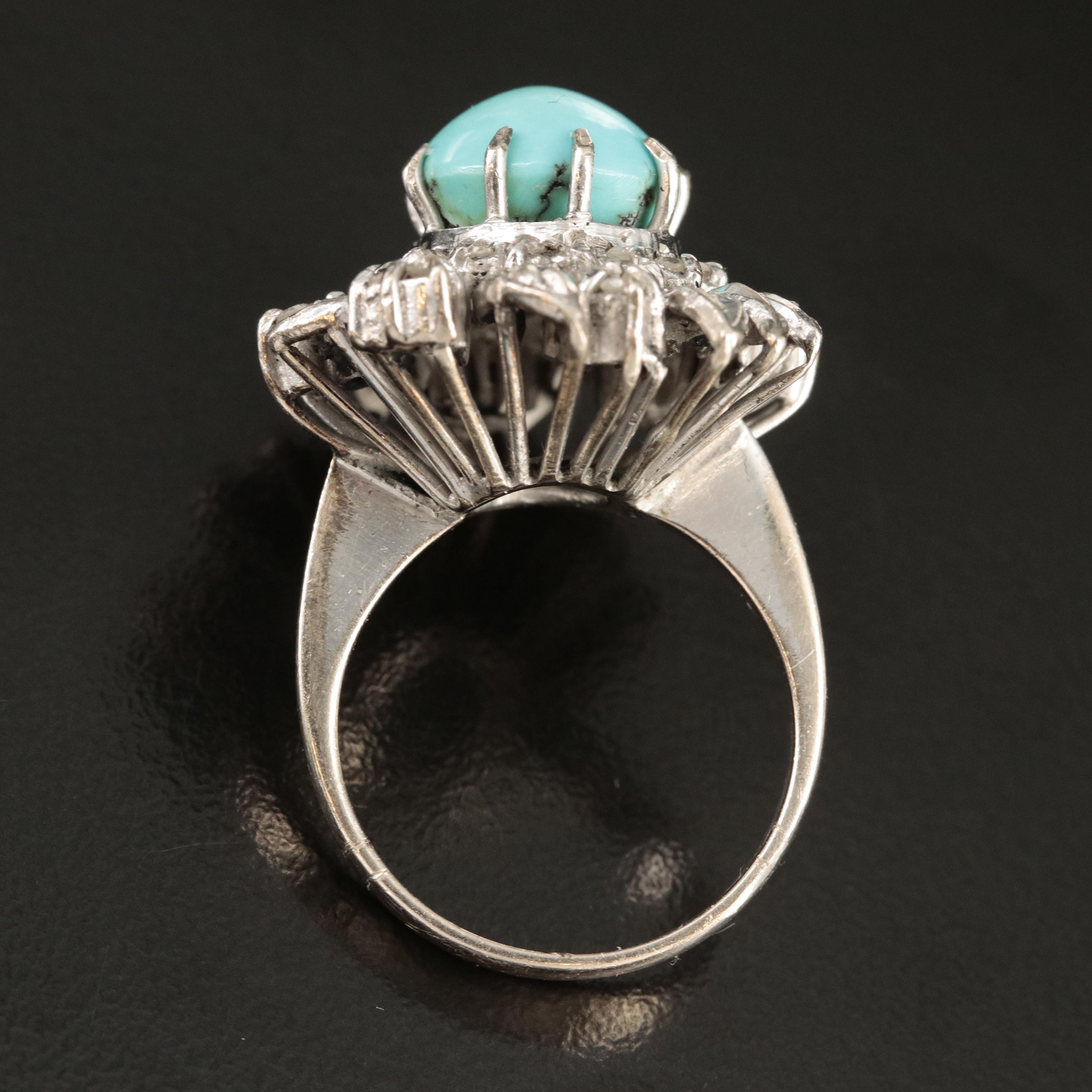 Vintage 10K Turquoise and Diamond Ring