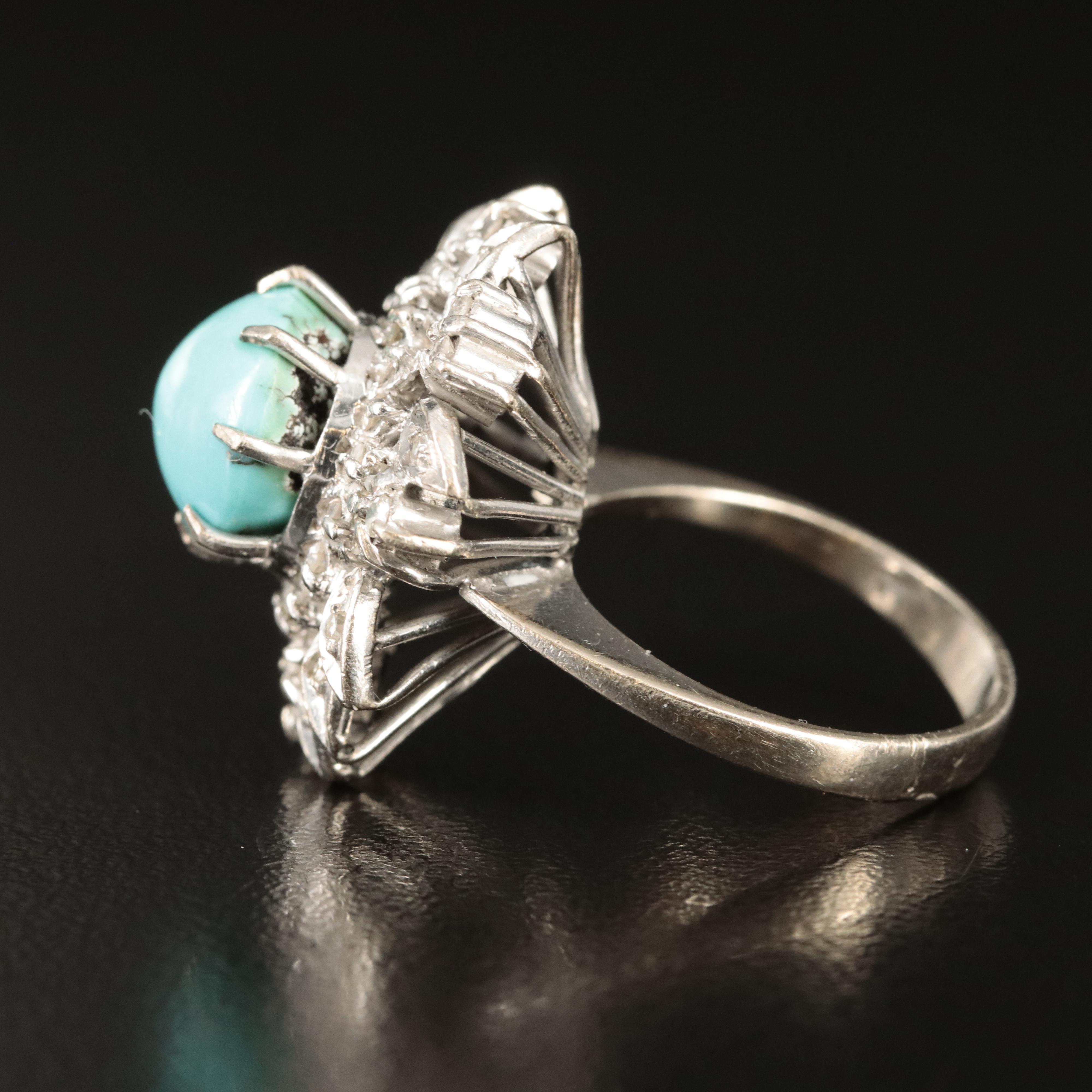Vintage 10K Turquoise and Diamond Ring