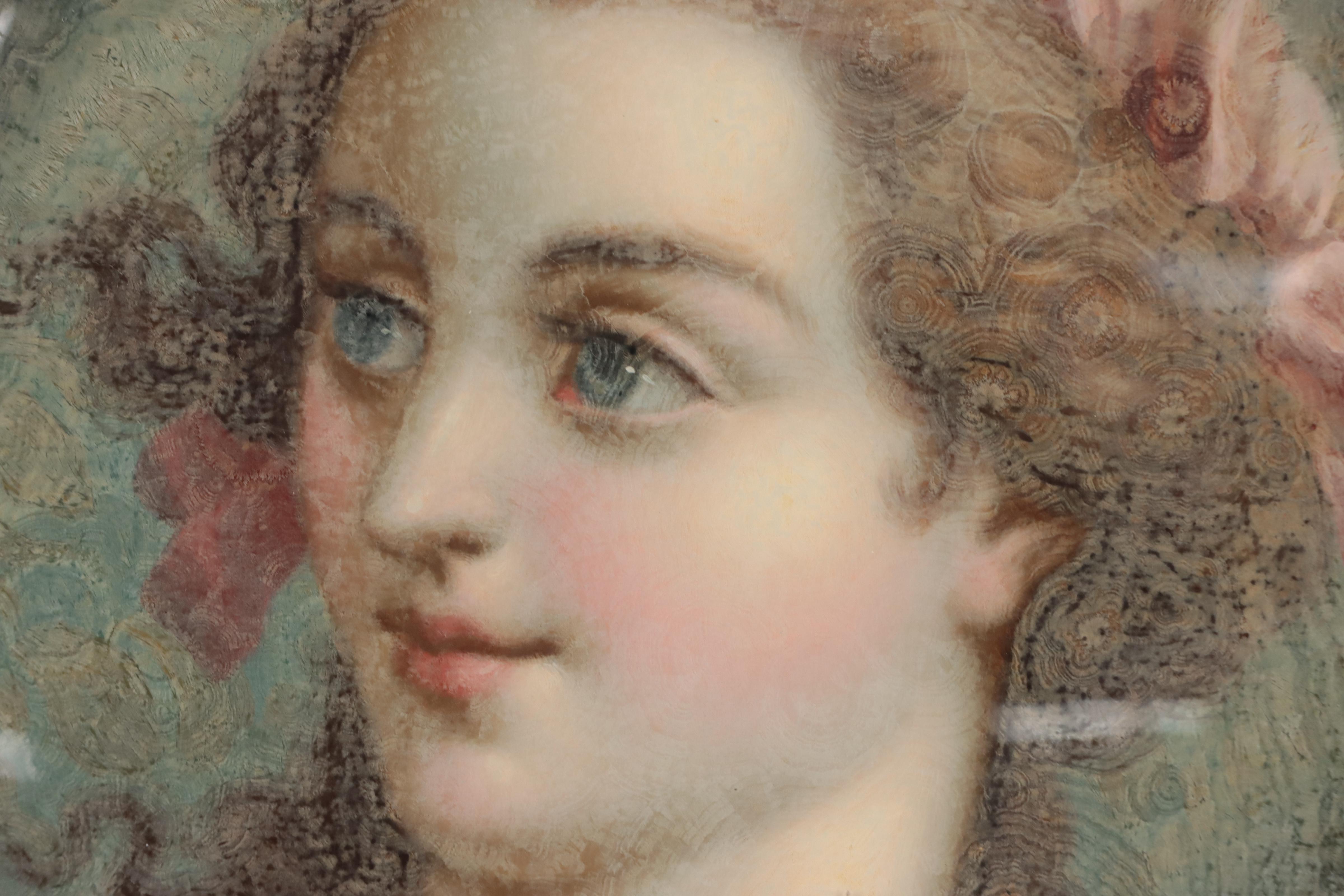 French School Oil Painting of Figure Holding Flowers, 18th or 19th Century