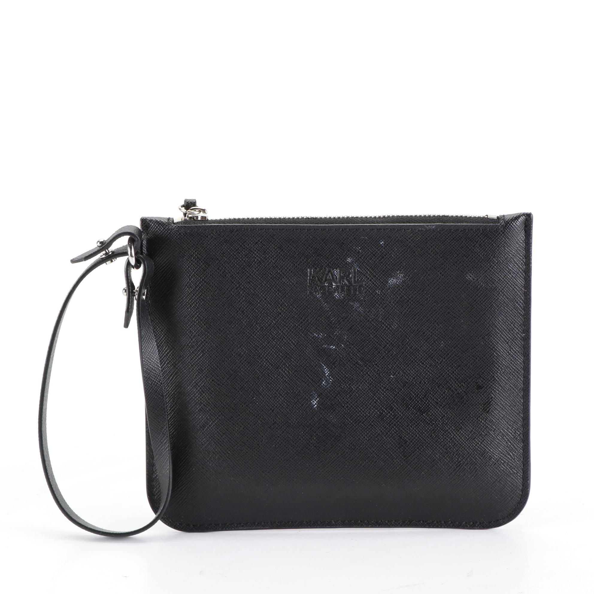 Karl Lagerfeld Zip Pouch, Croc-Embossed Pouch, and Z Clip Money/ID Case with Box