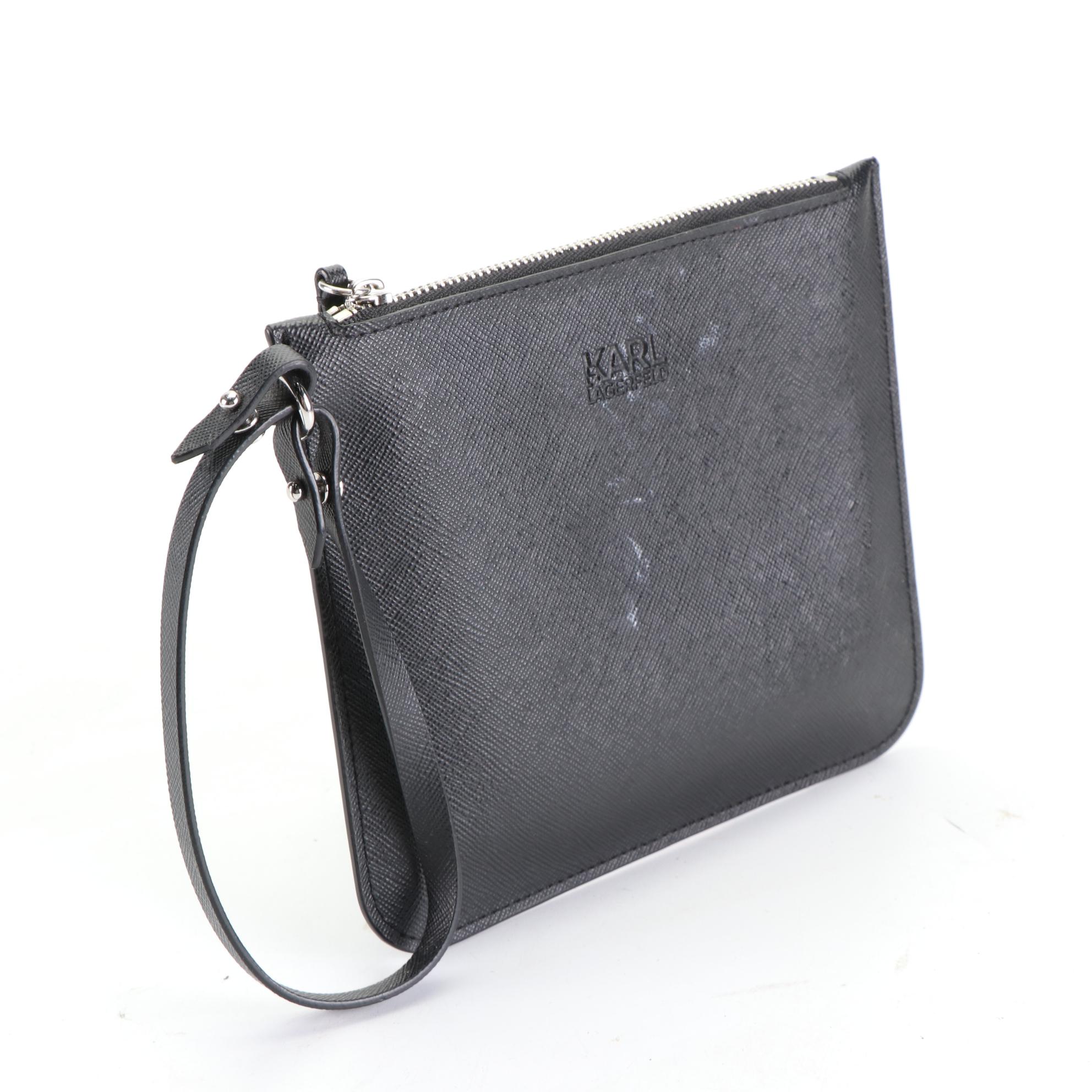 Karl Lagerfeld Zip Pouch, Croc-Embossed Pouch, and Z Clip Money/ID Case with Box