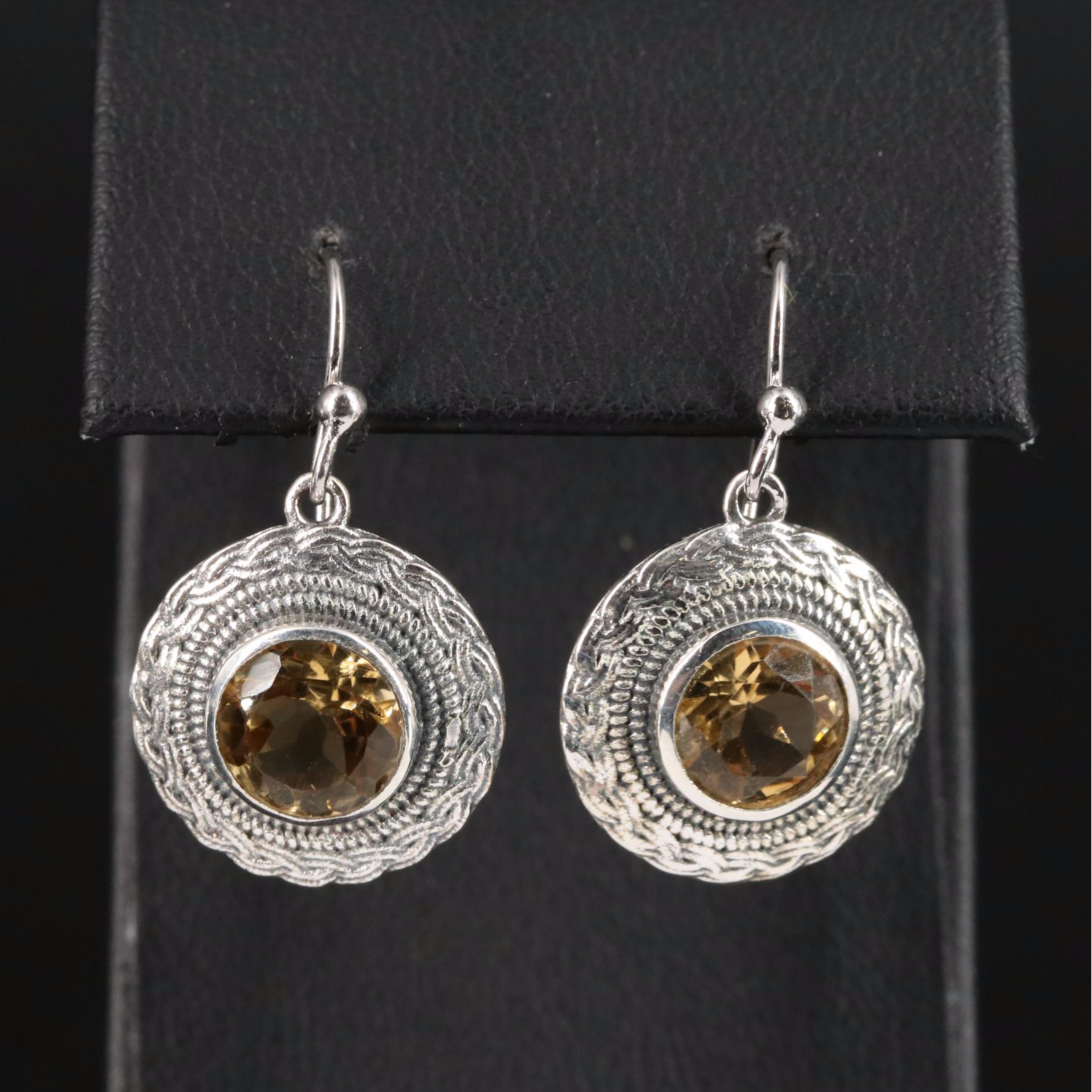 Sterling Citrine Circle Drop Earrings