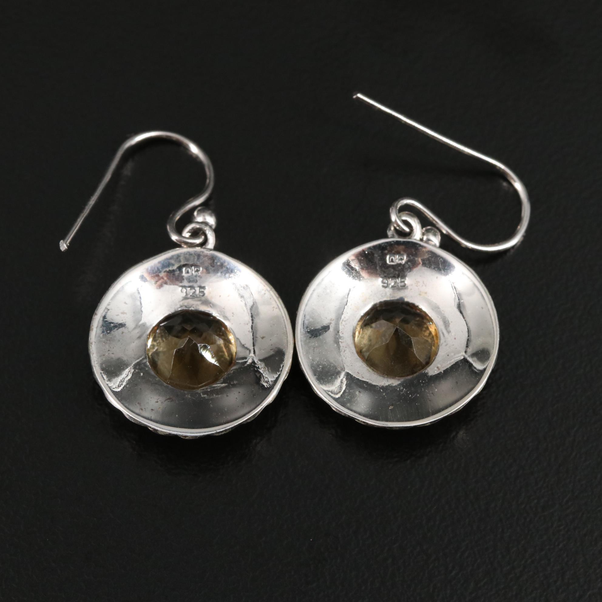 Sterling Citrine Circle Drop Earrings