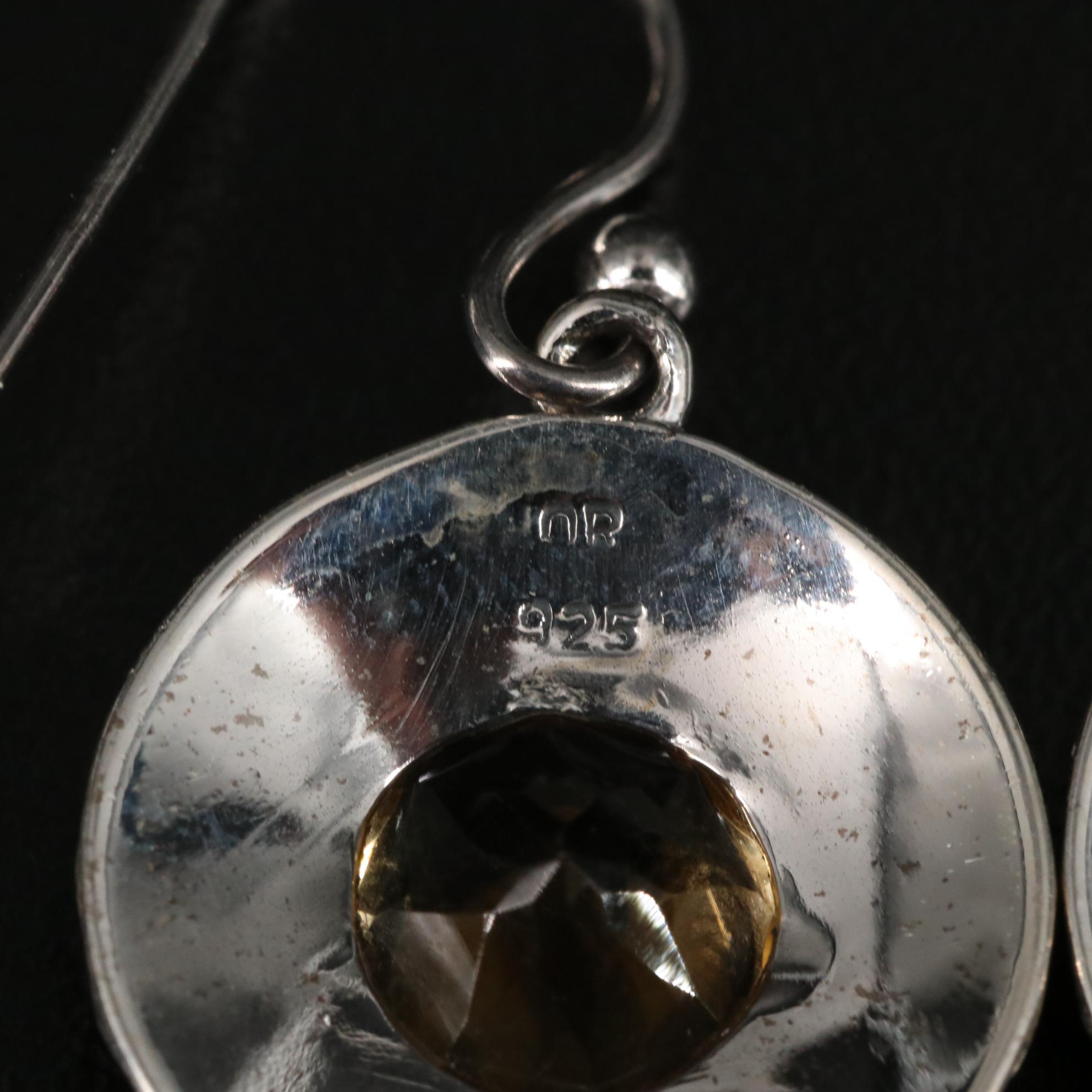 Sterling Citrine Circle Drop Earrings