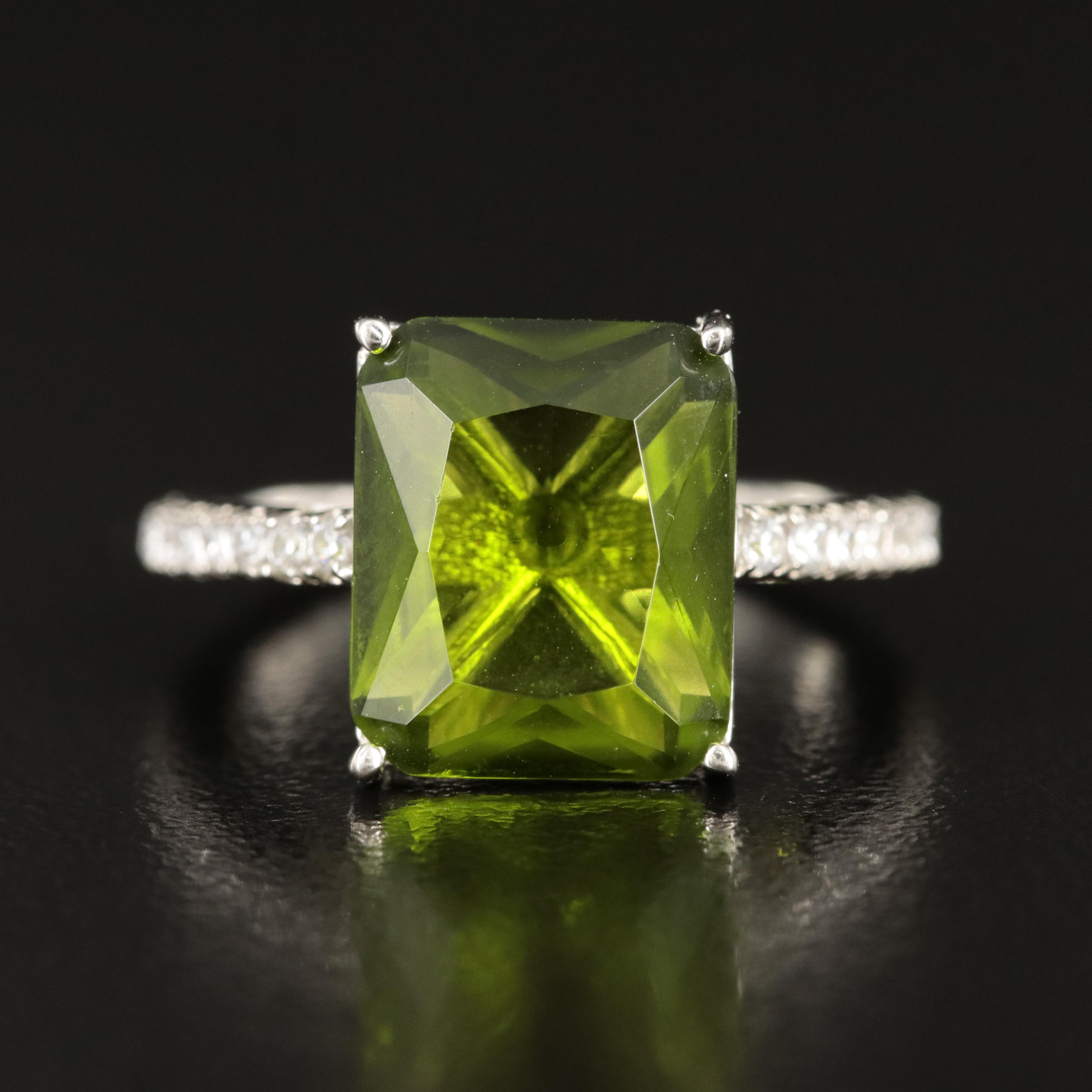 Sterling Glass and Cubic Zirconia Ring