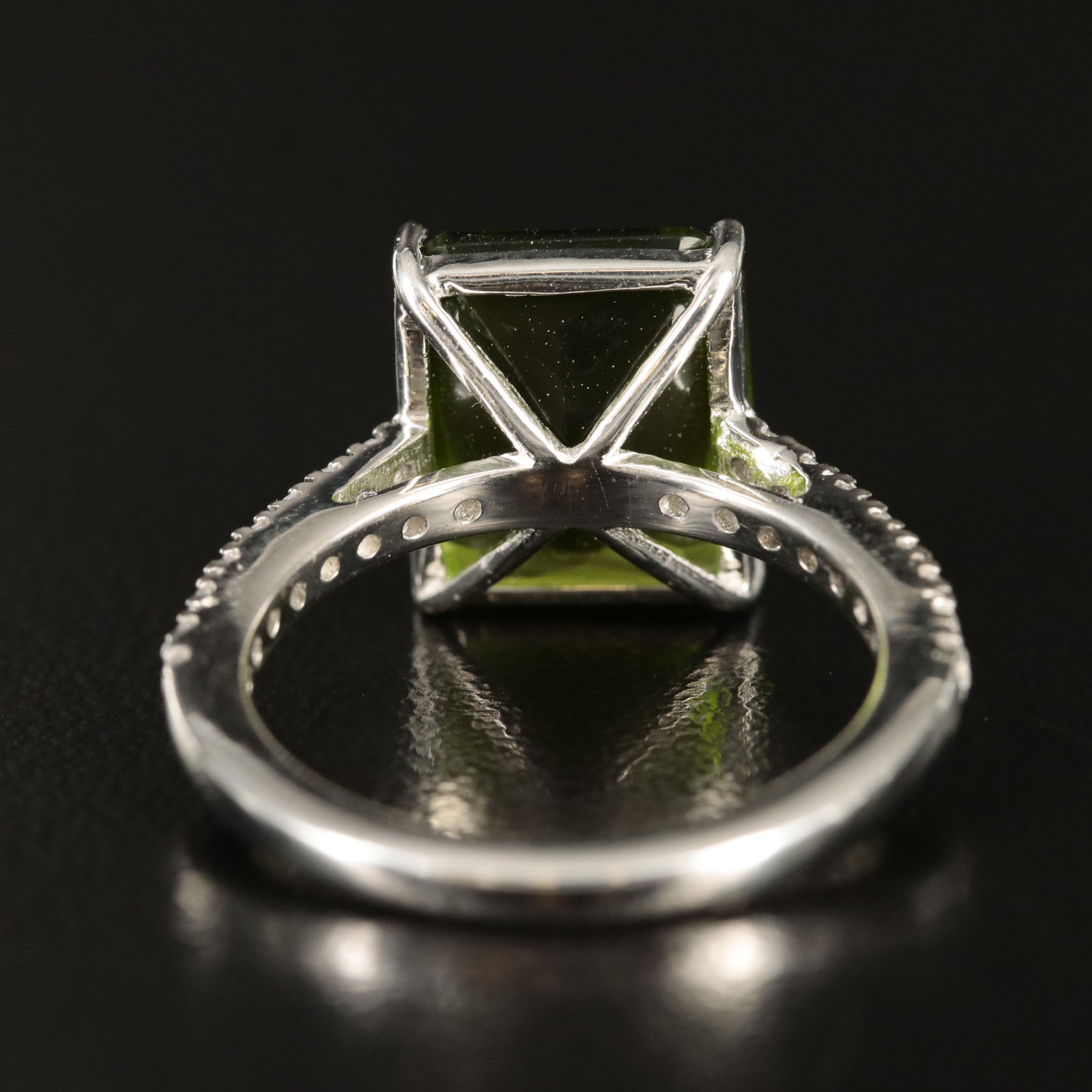 Sterling Glass and Cubic Zirconia Ring