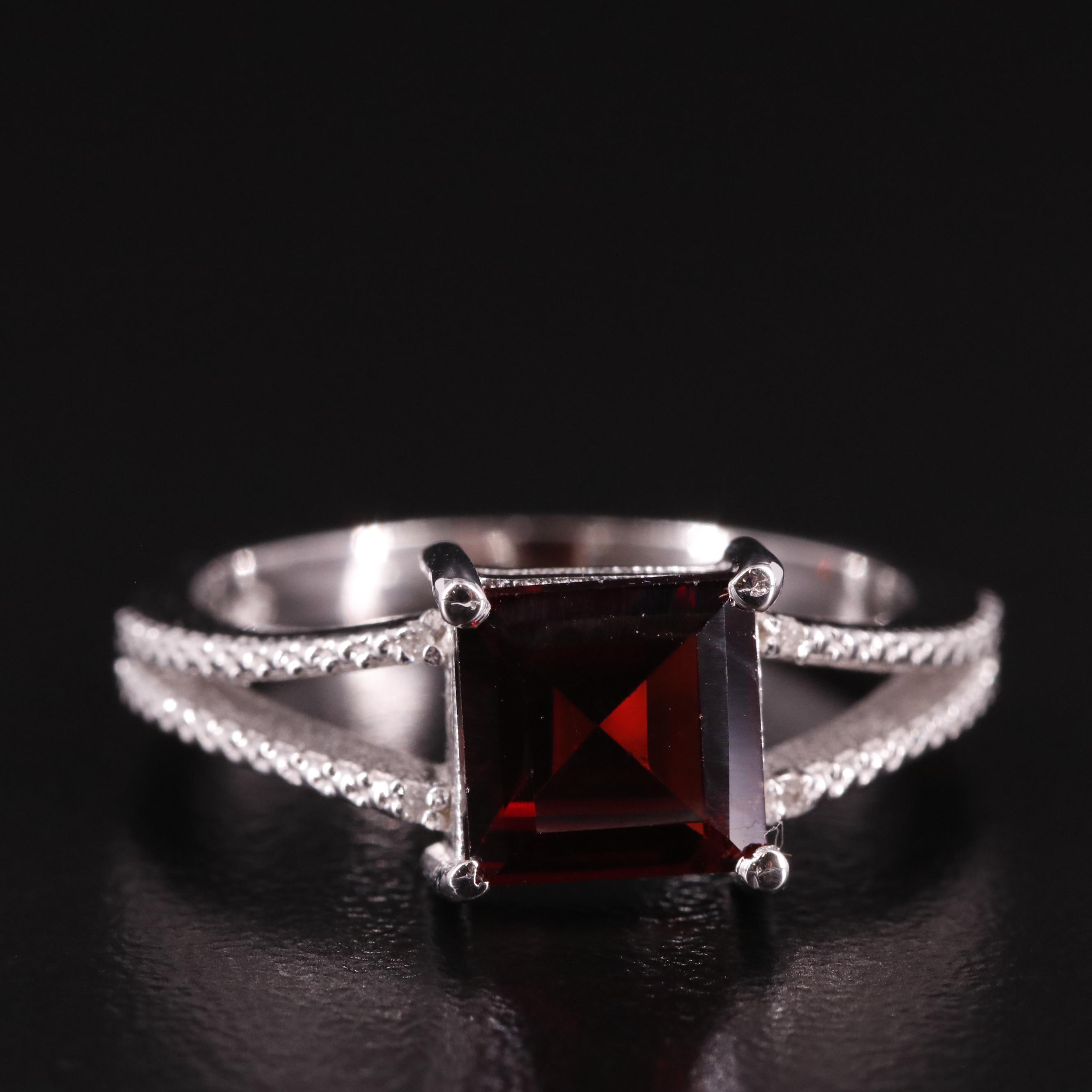 Sterling Garnet and Diamond Ring