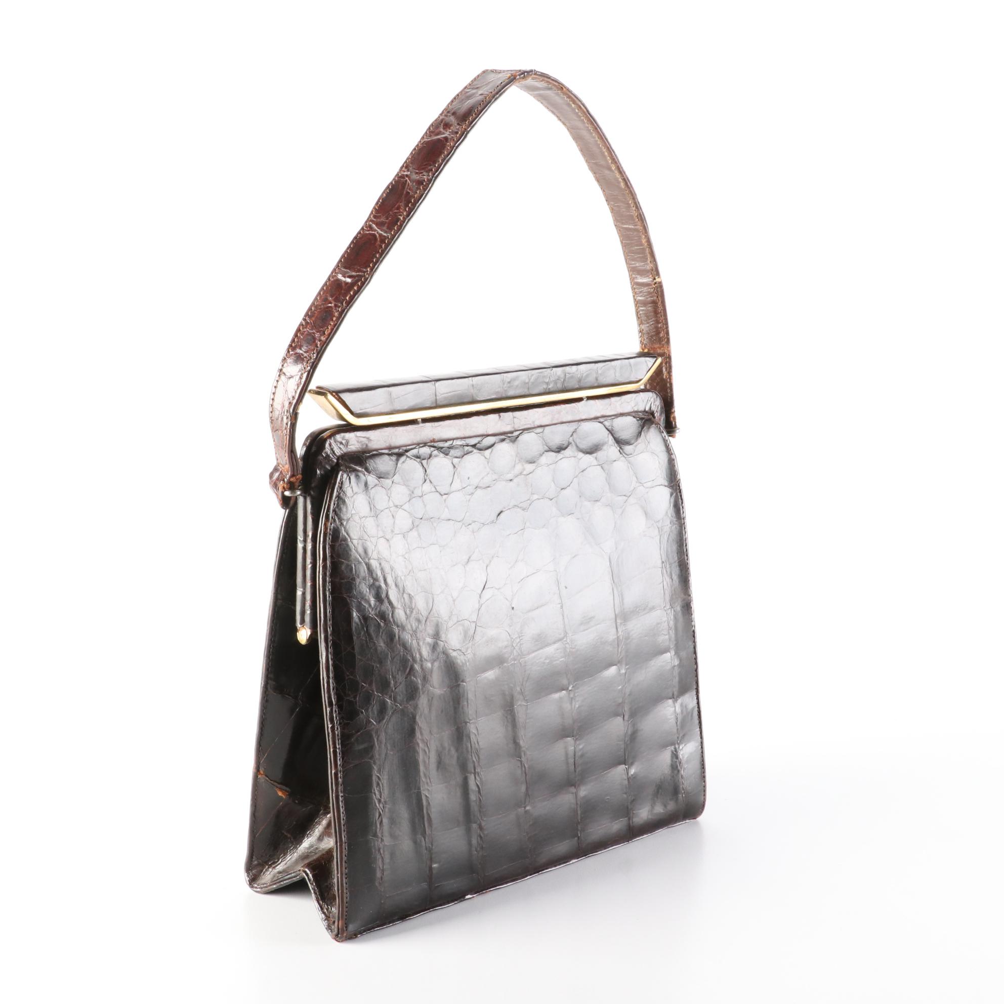 Avon Bay Crocodile Skin Leather Bag, Mid-20th Century