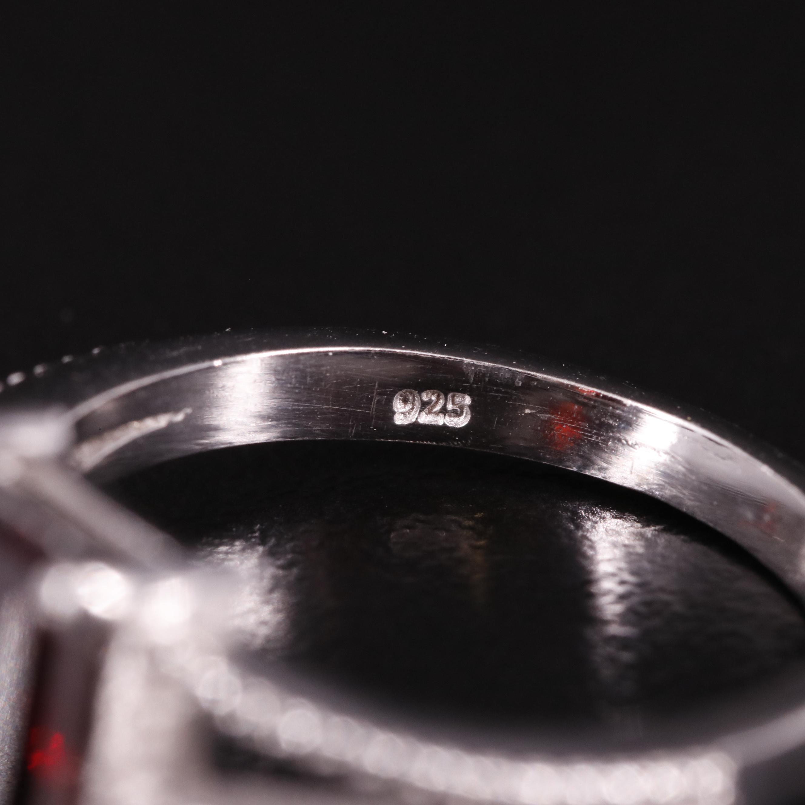 Sterling Garnet and Diamond Ring