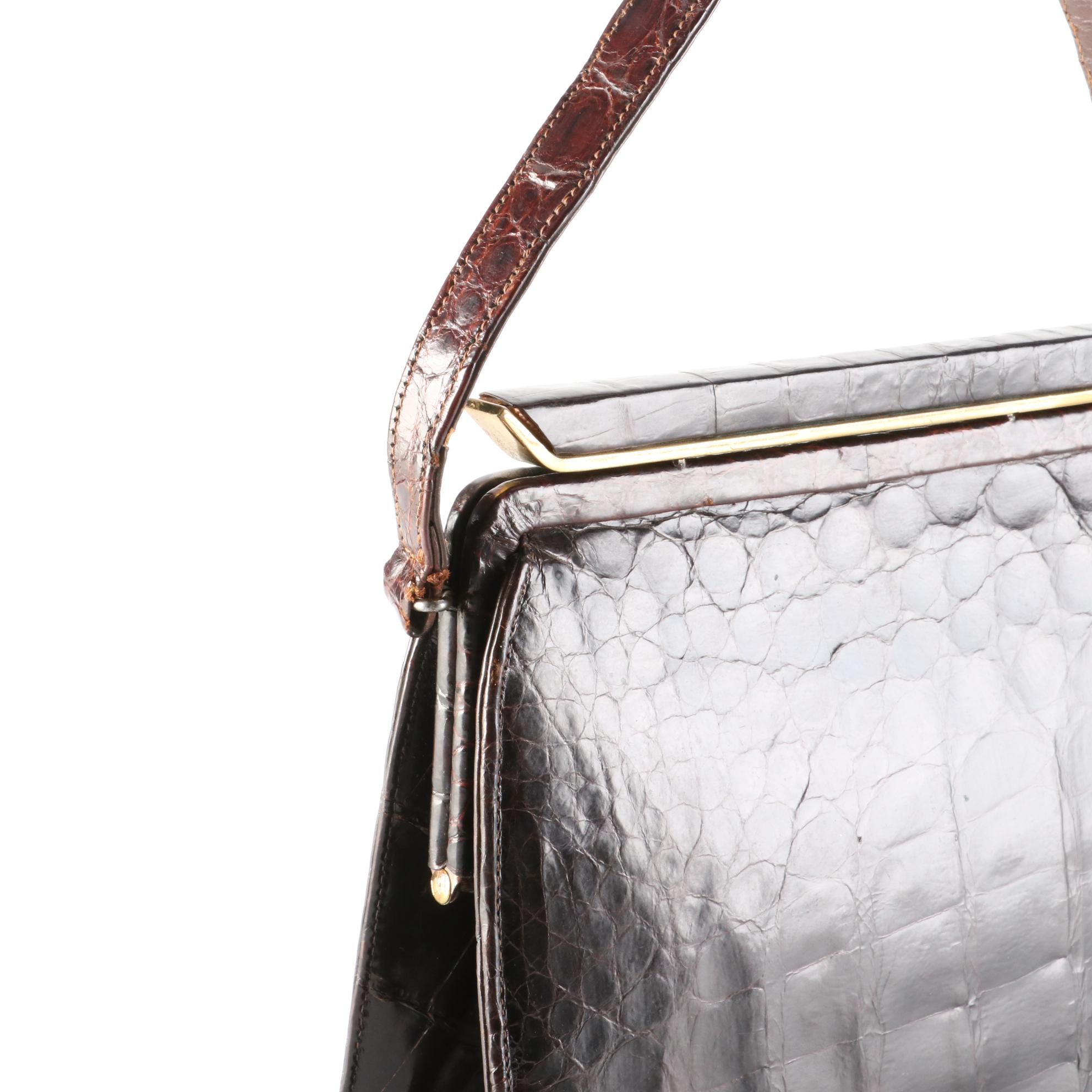 Avon Bay Crocodile Skin Leather Bag, Mid-20th Century