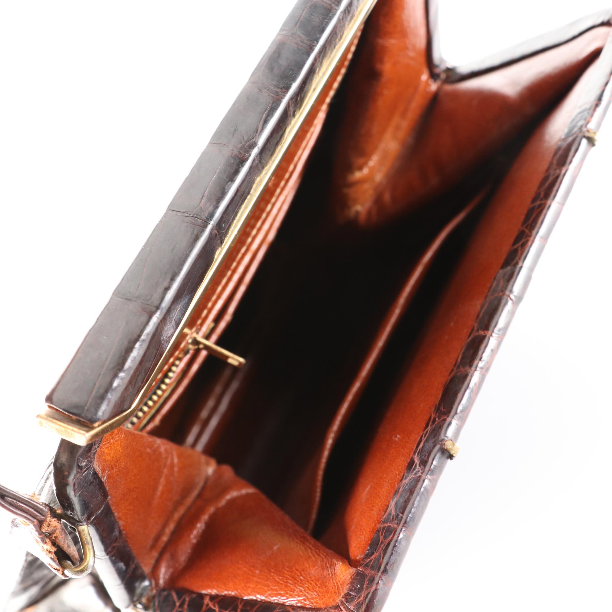 Avon Bay Crocodile Skin Leather Bag, Mid-20th Century
