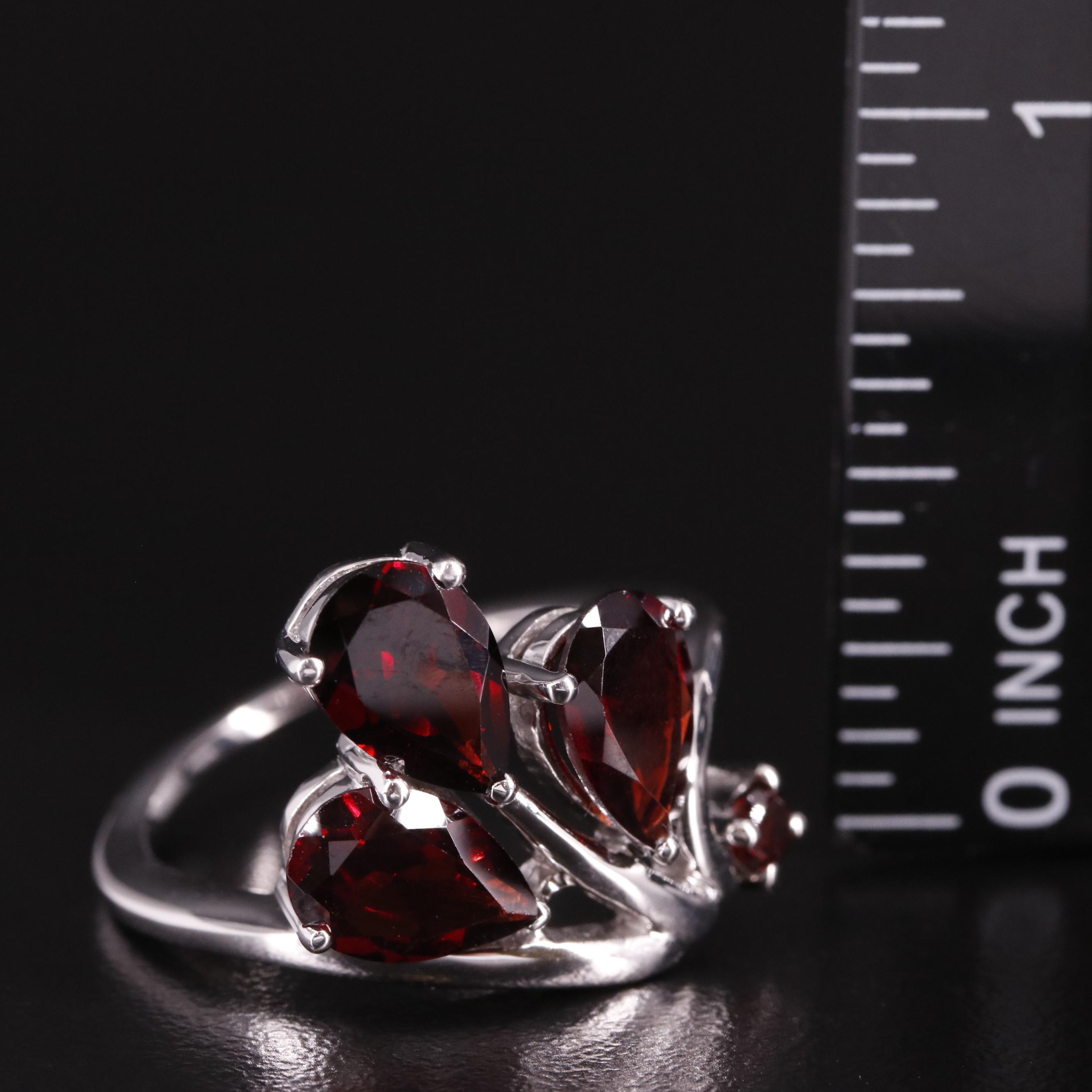 Sterling Garnet Floral Ring
