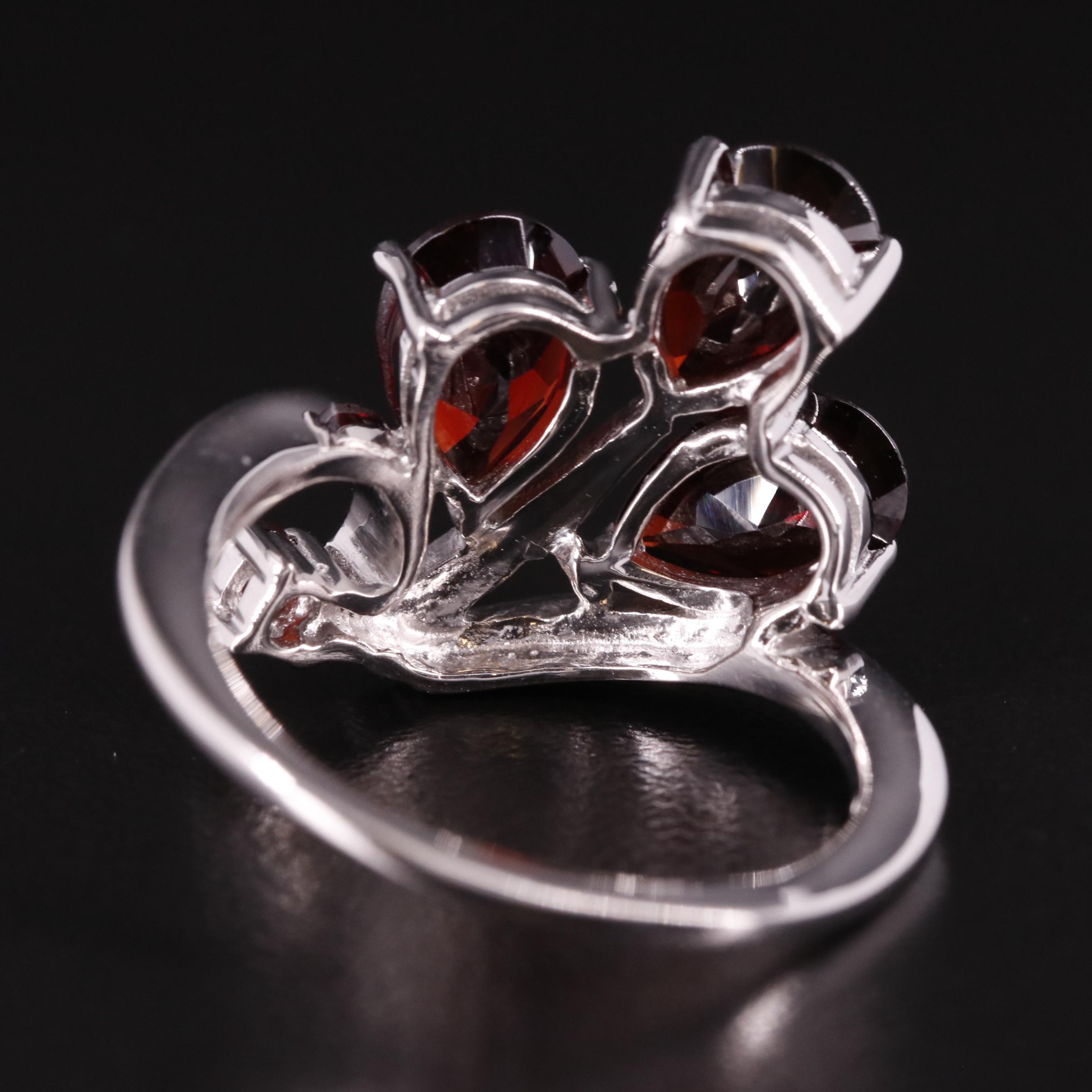 Sterling Garnet Floral Ring