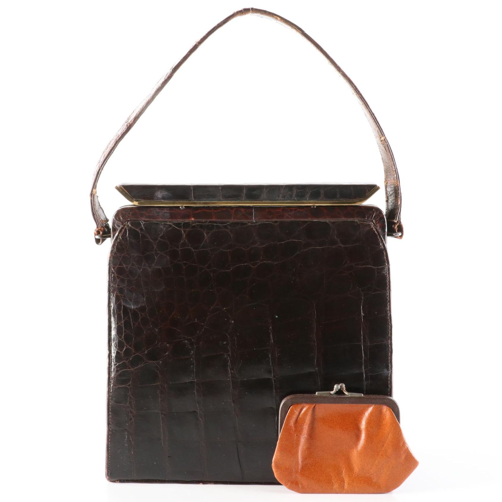 Avon Bay Crocodile Skin Leather Bag, Mid-20th Century