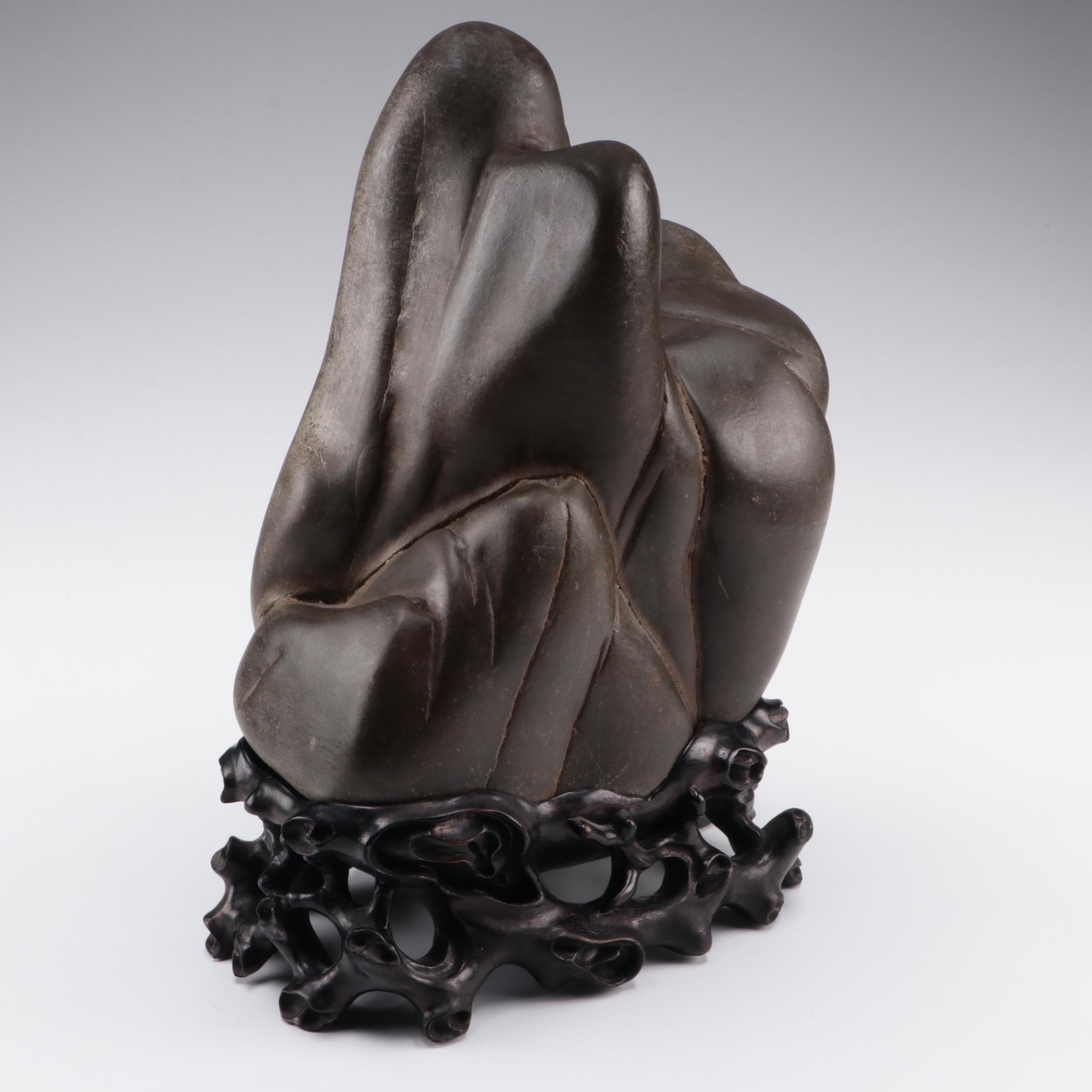 Chinese Scholar's Stone on Wood Base, Antique