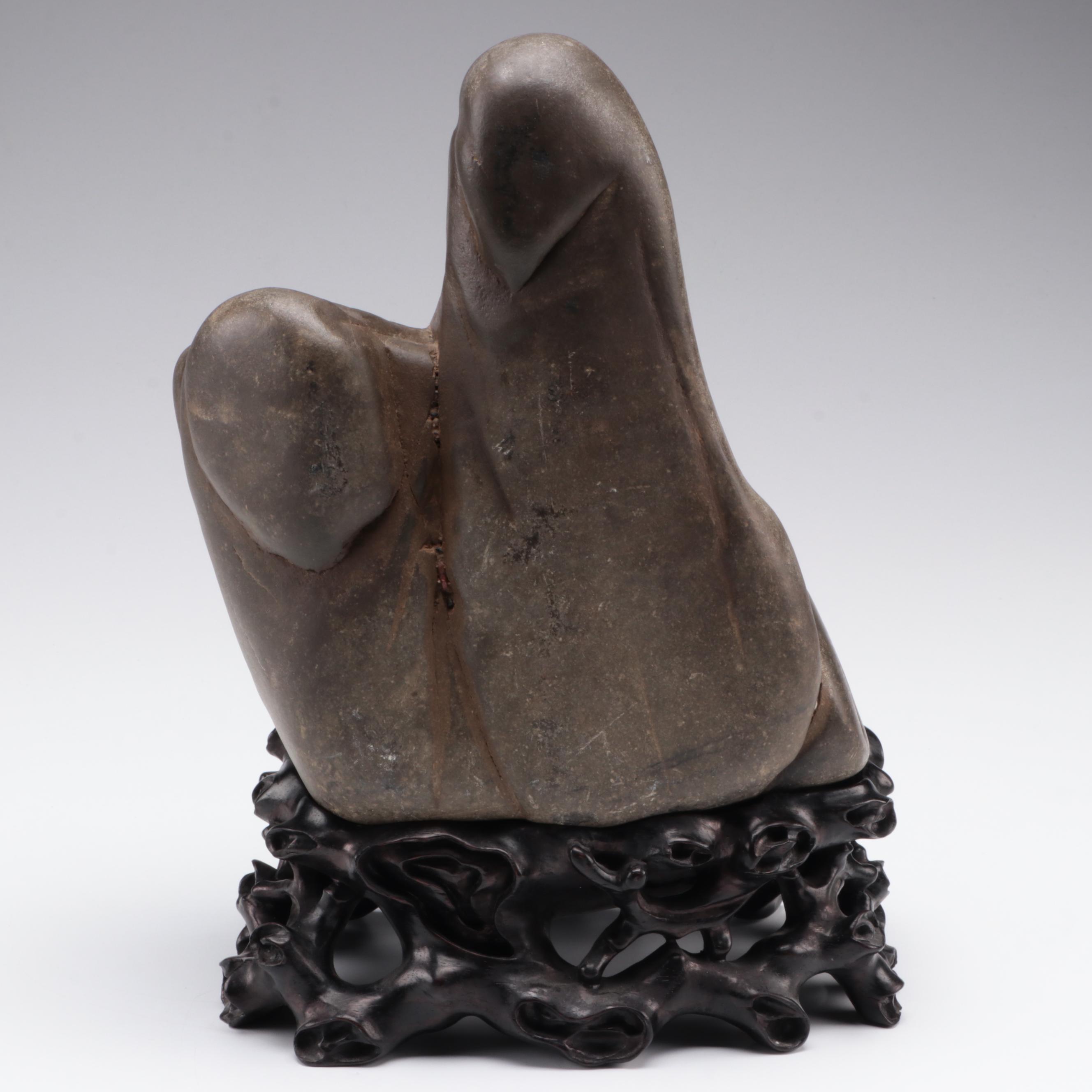 Chinese Scholar's Stone on Wood Base, Antique