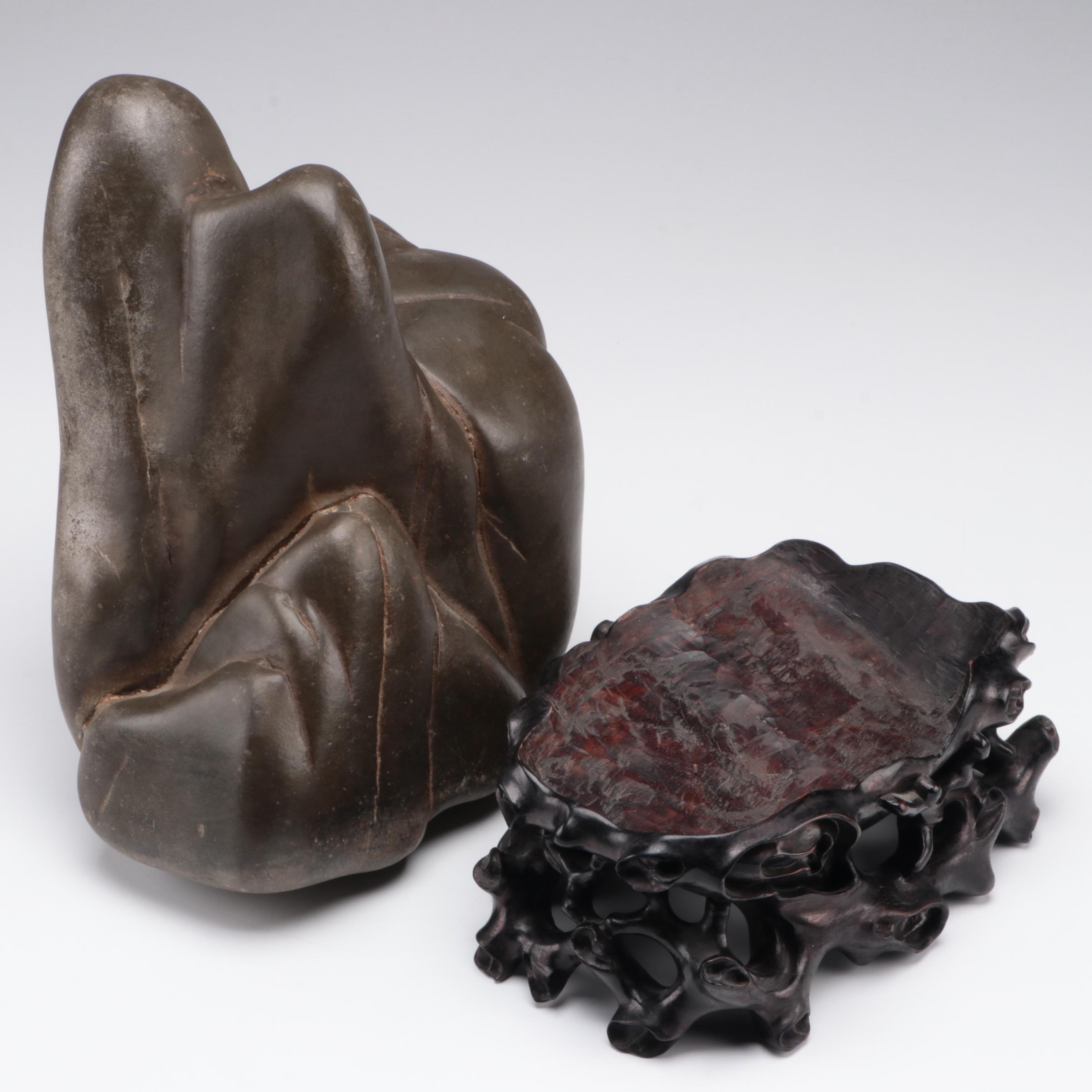 Chinese Scholar's Stone on Wood Base, Antique