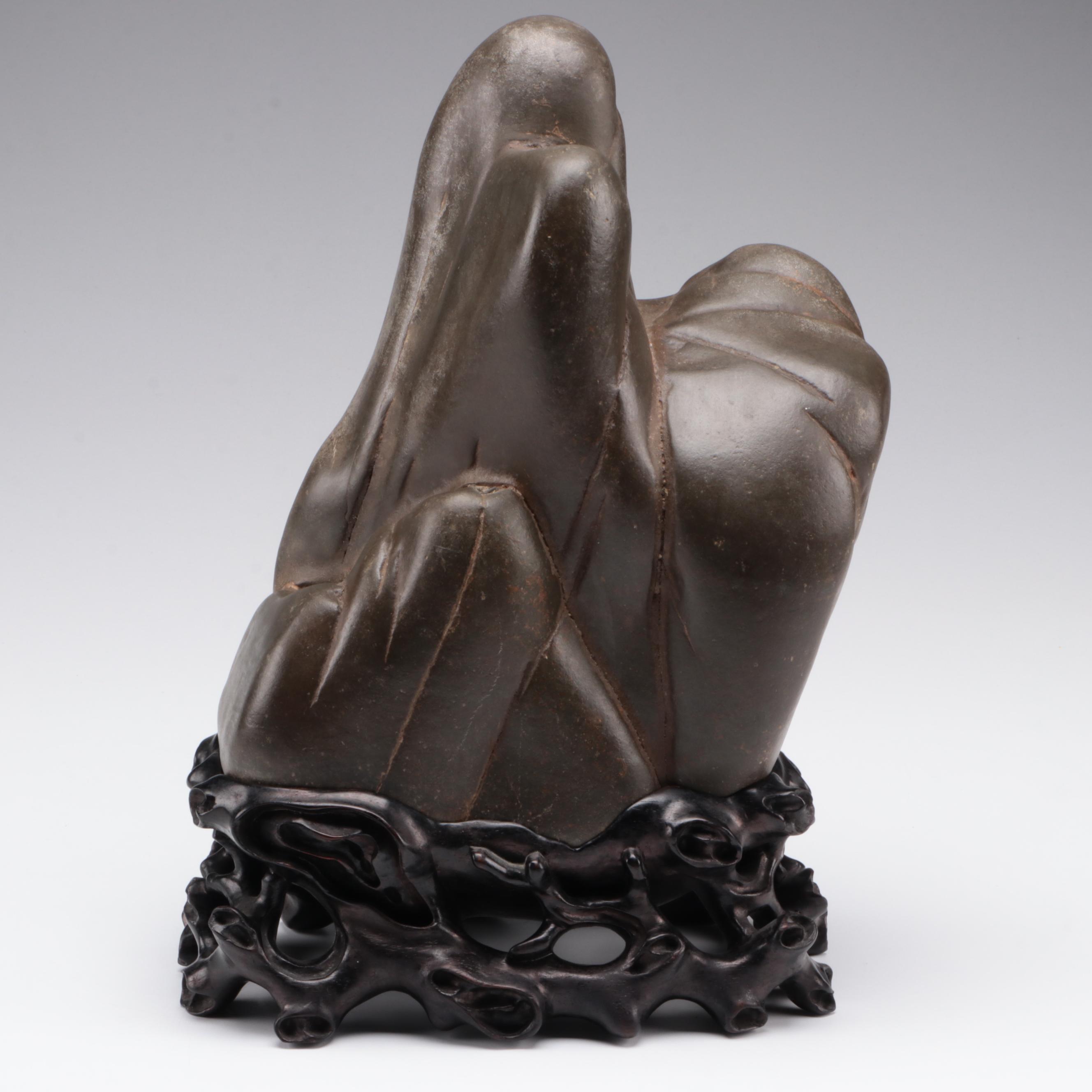 Chinese Scholar's Stone on Wood Base, Antique