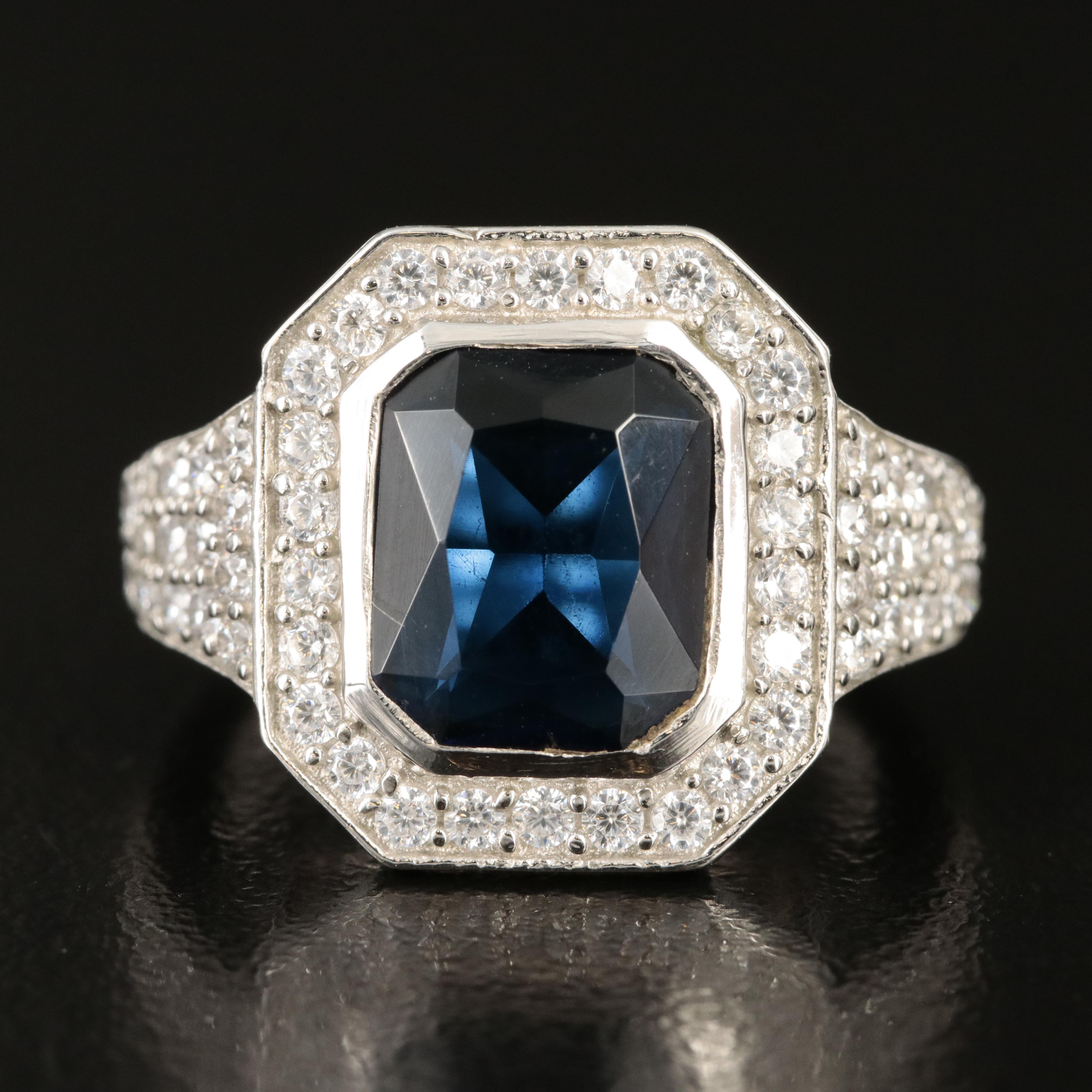 Sterling Glass and Cubic Zirconia Ring