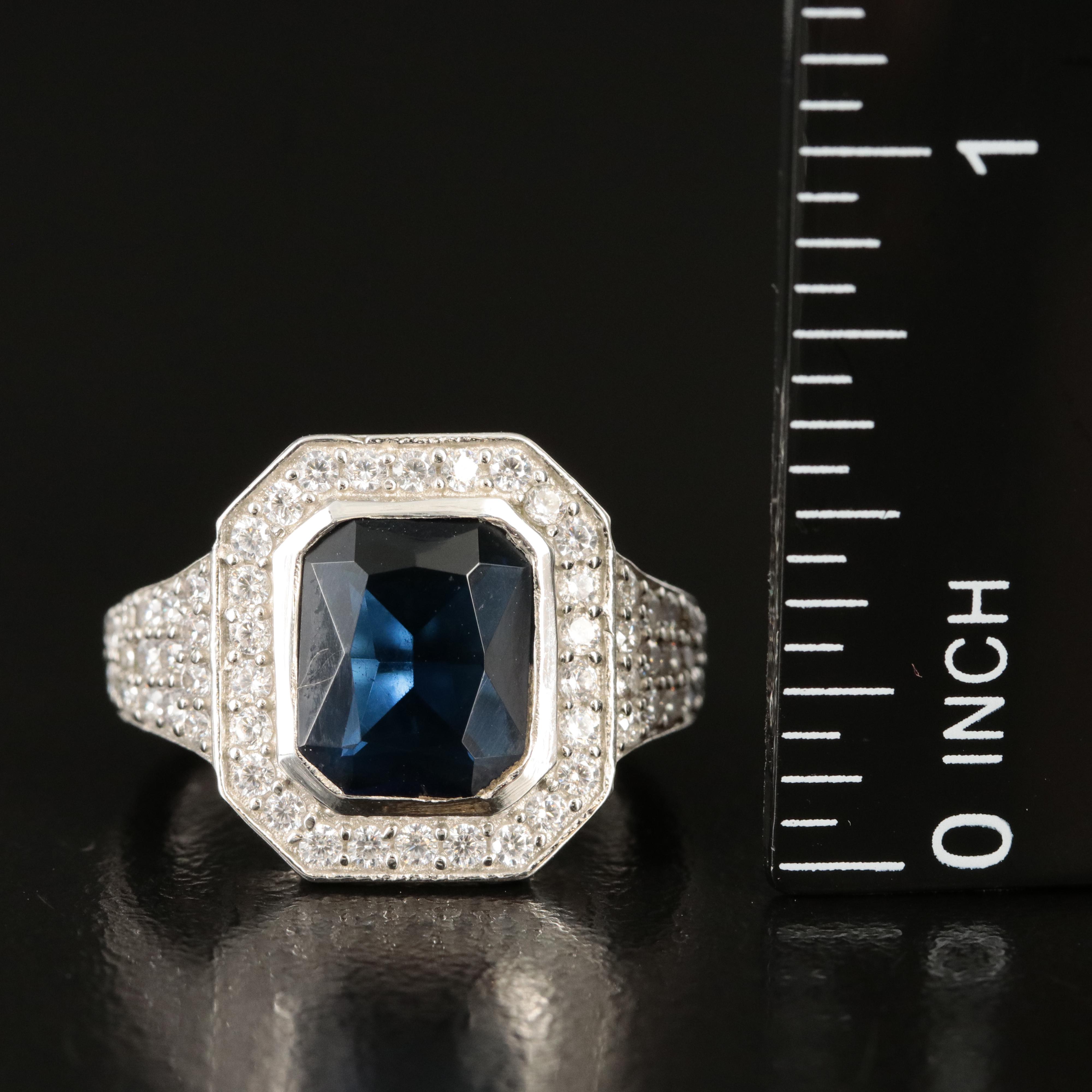 Sterling Glass and Cubic Zirconia Ring