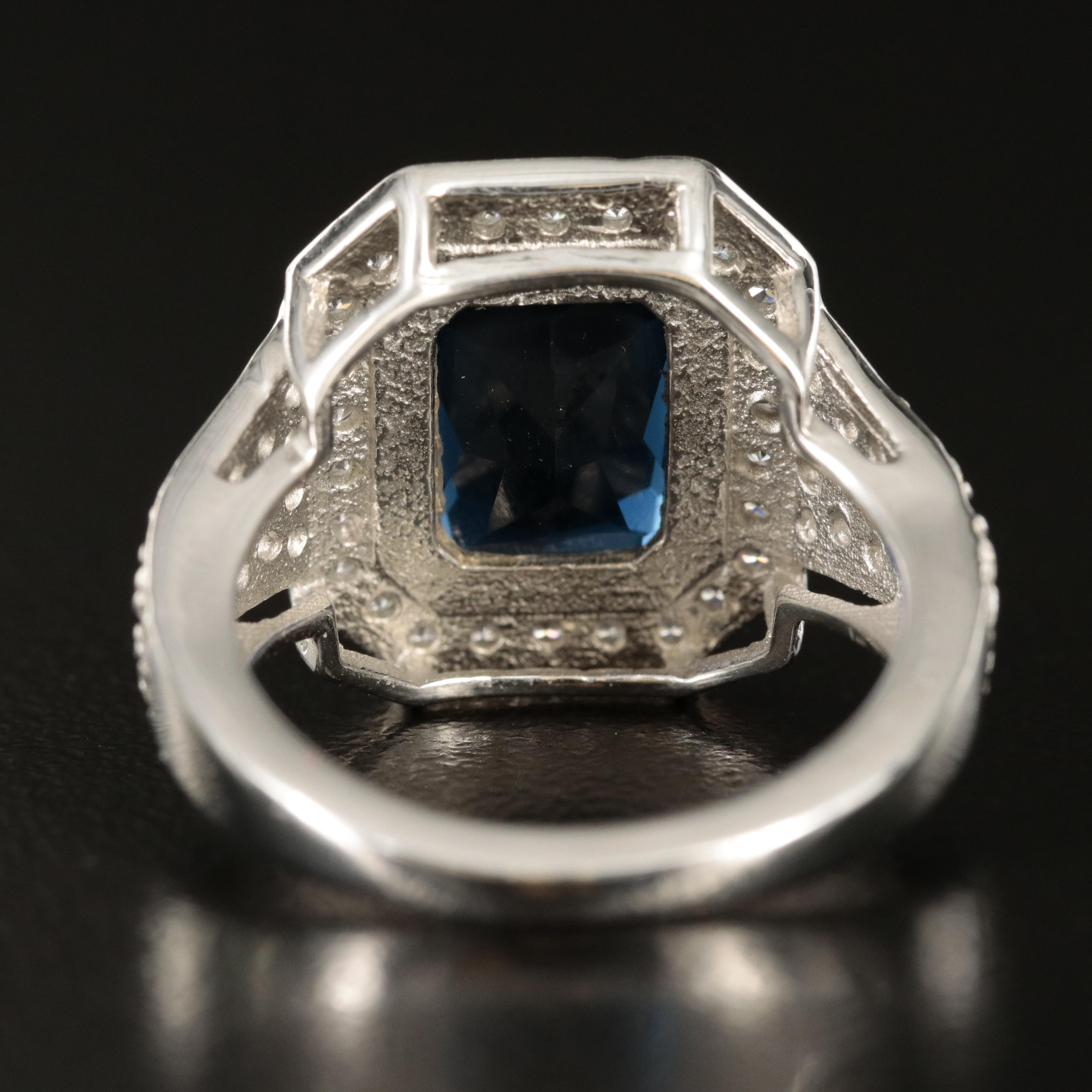 Sterling Glass and Cubic Zirconia Ring