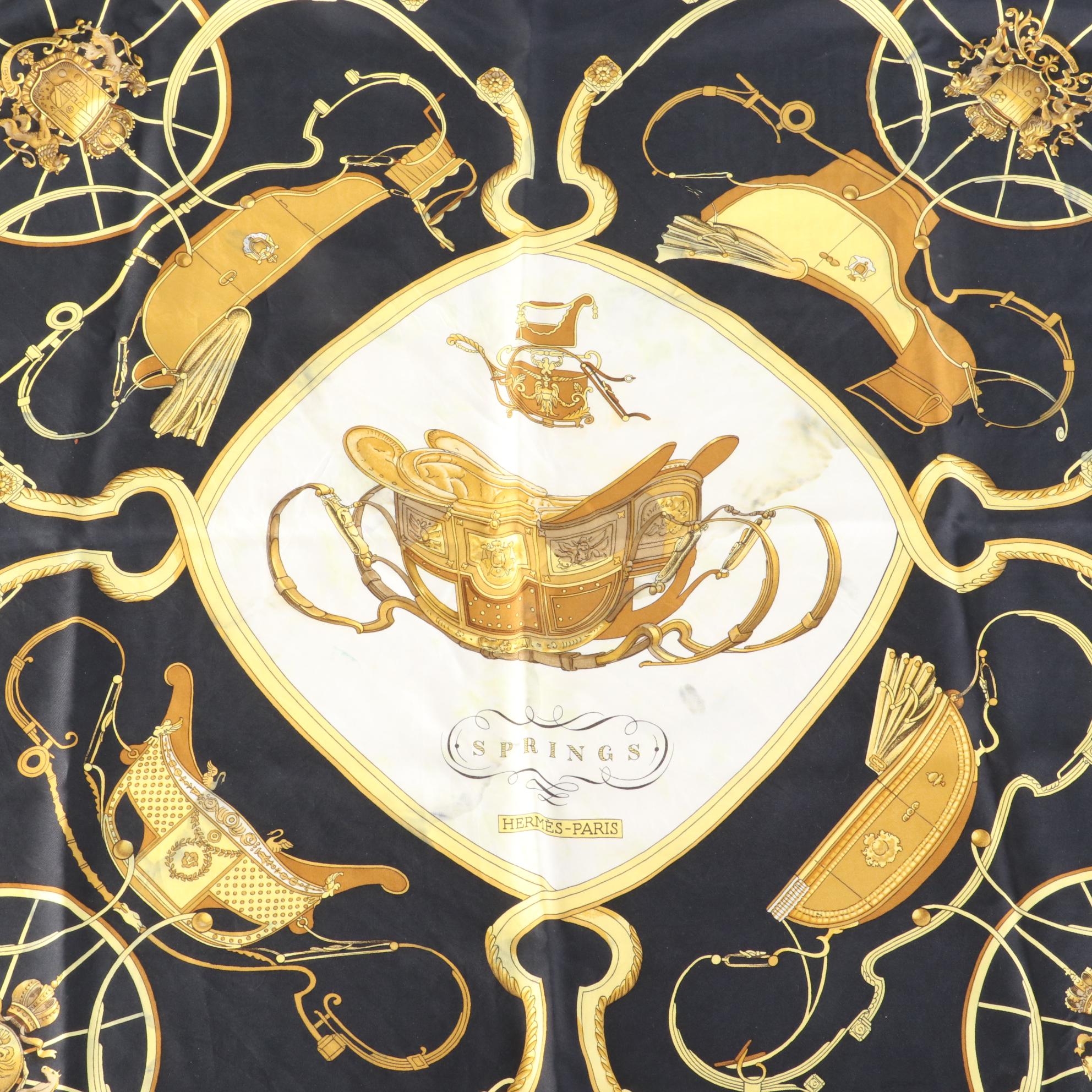 Hermès Early Issue ''Springs'' Scarf 90 in Silk Twill with Box