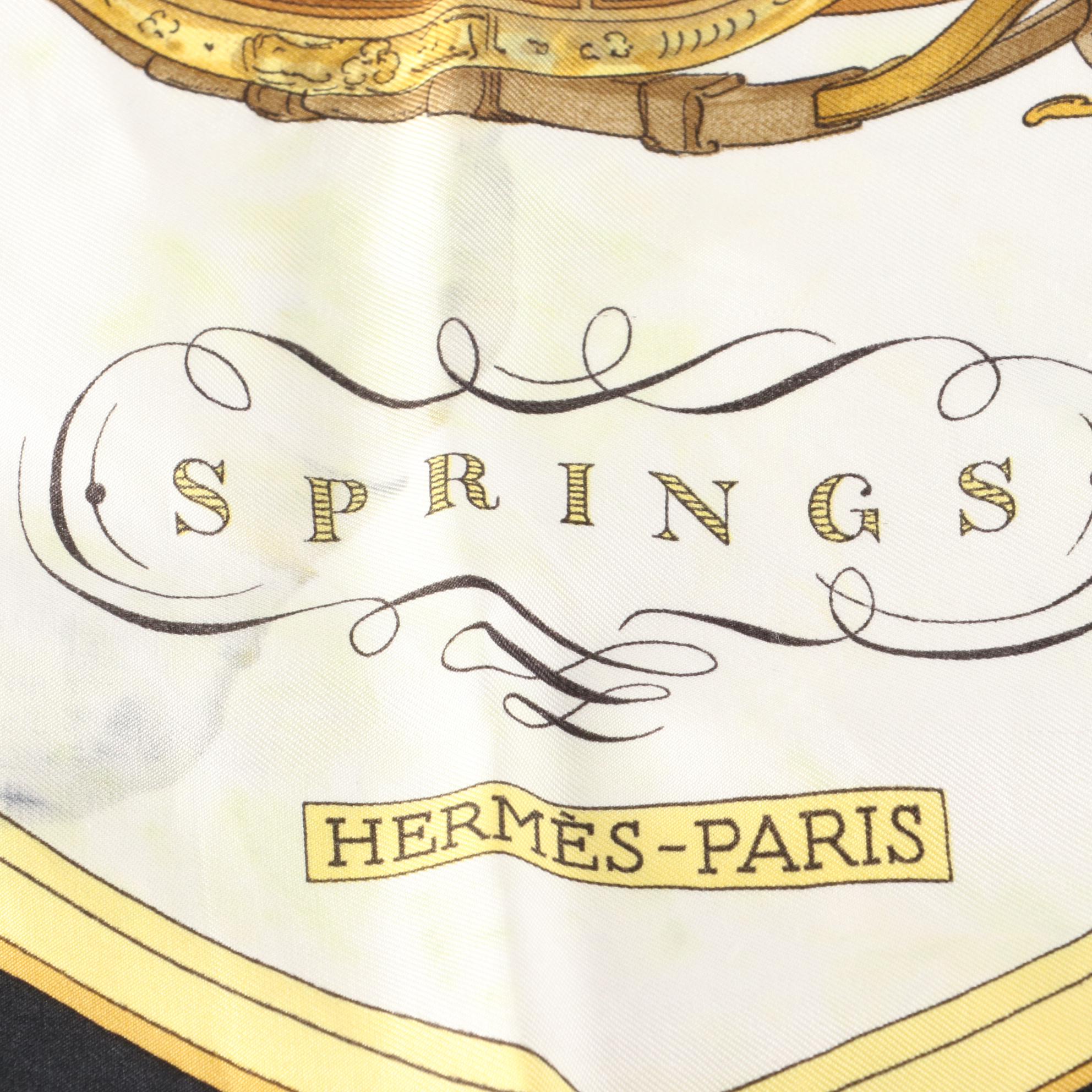 Hermès Early Issue ''Springs'' Scarf 90 in Silk Twill with Box