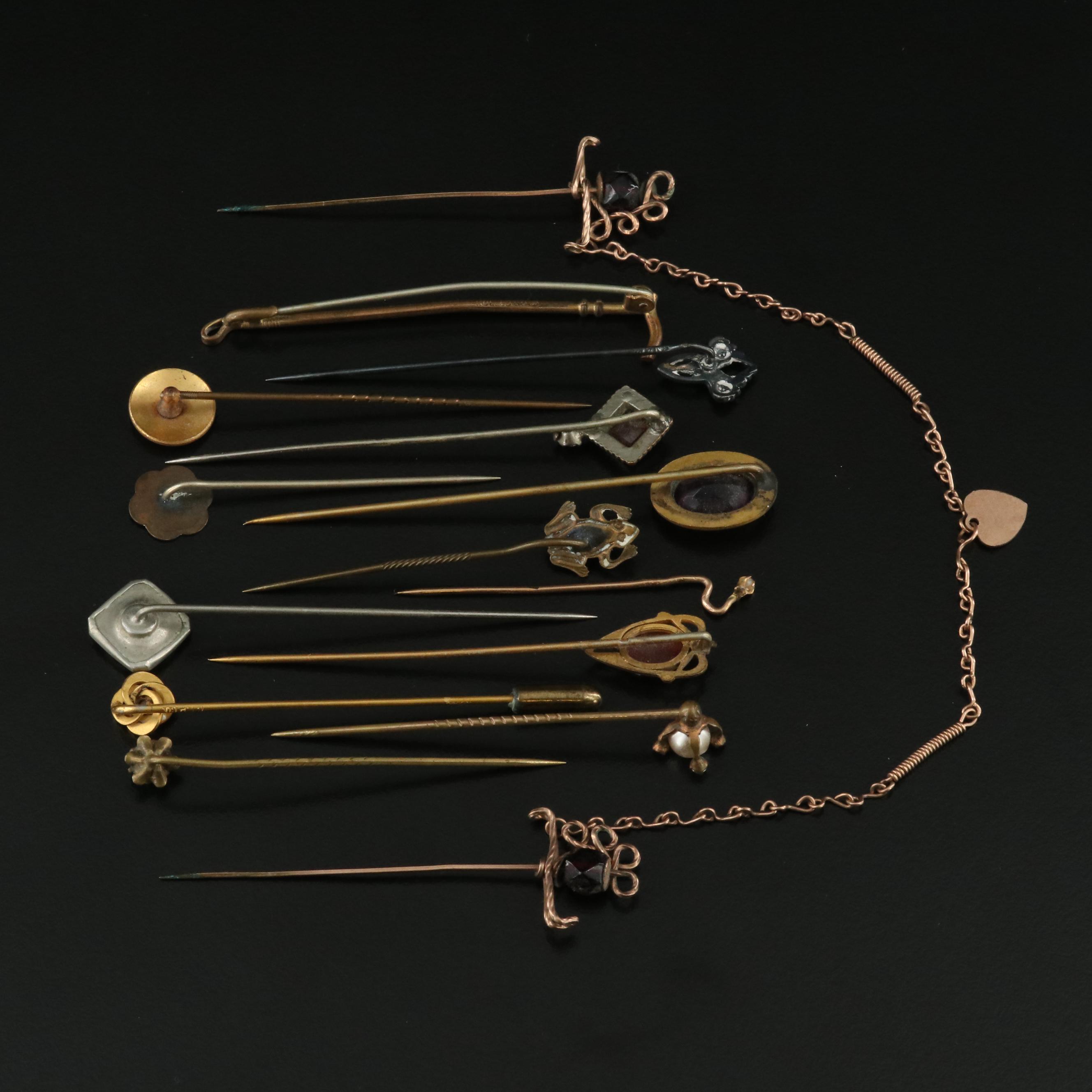 Vintage Stick Pins Including Sardonyx Cameo and Crop Pin