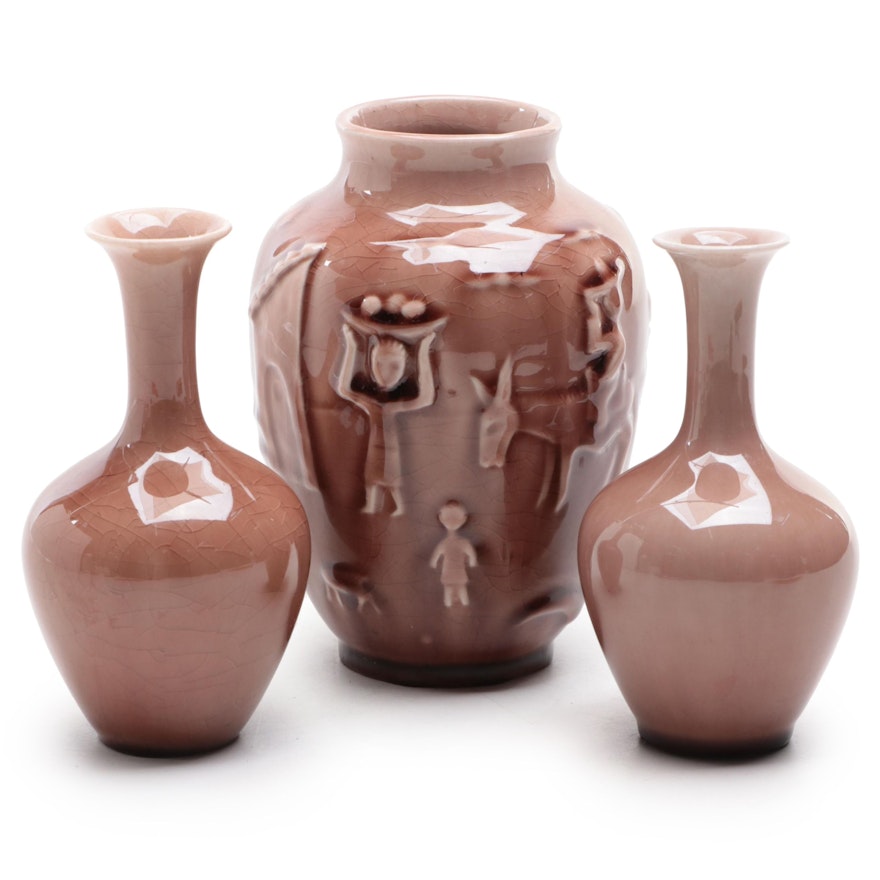 Rookwood Pottery High Gloss Ceramic Vases, Mid-20th Century
