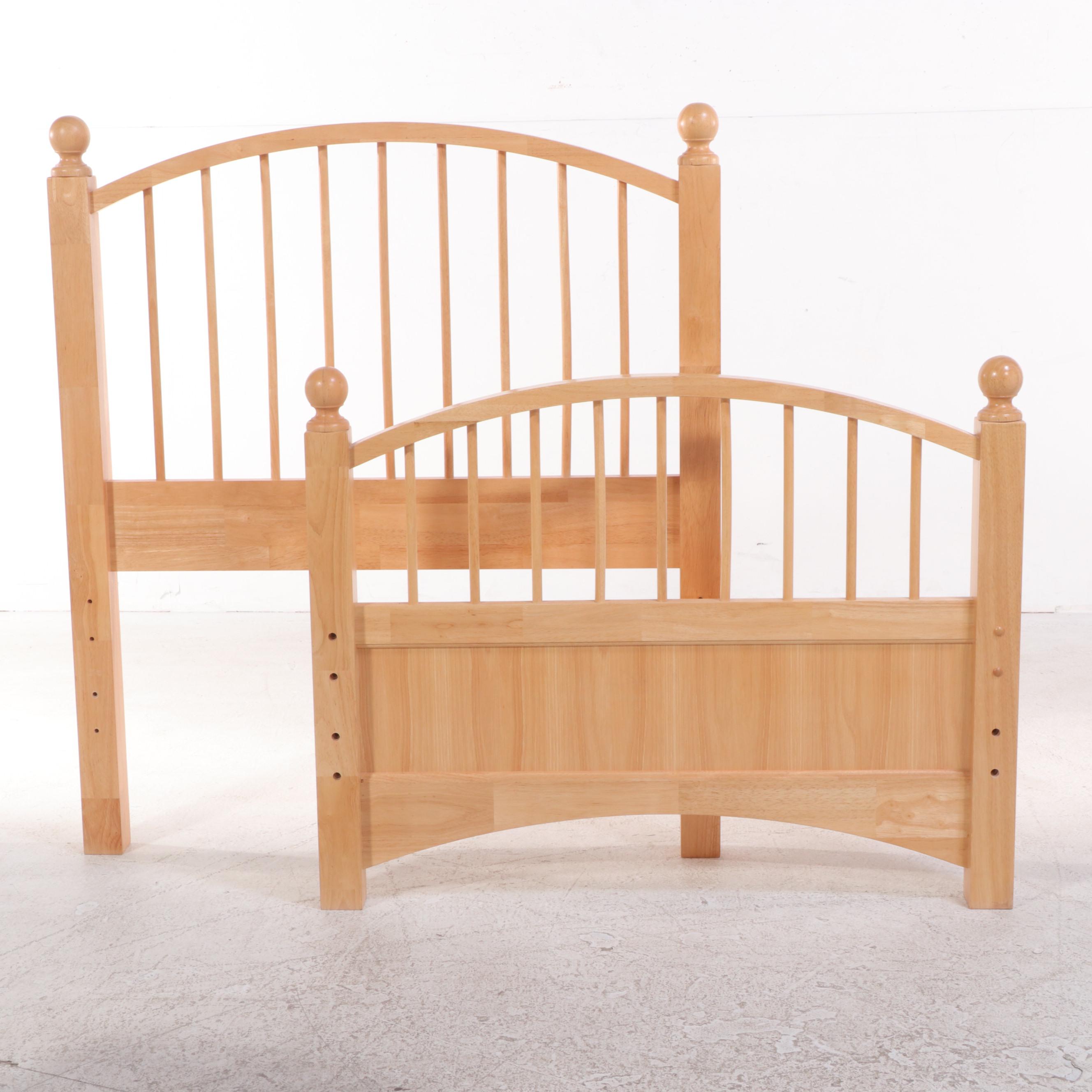 Pair of Contemporary Rubberwood Twin Bed Frames with Nightstand